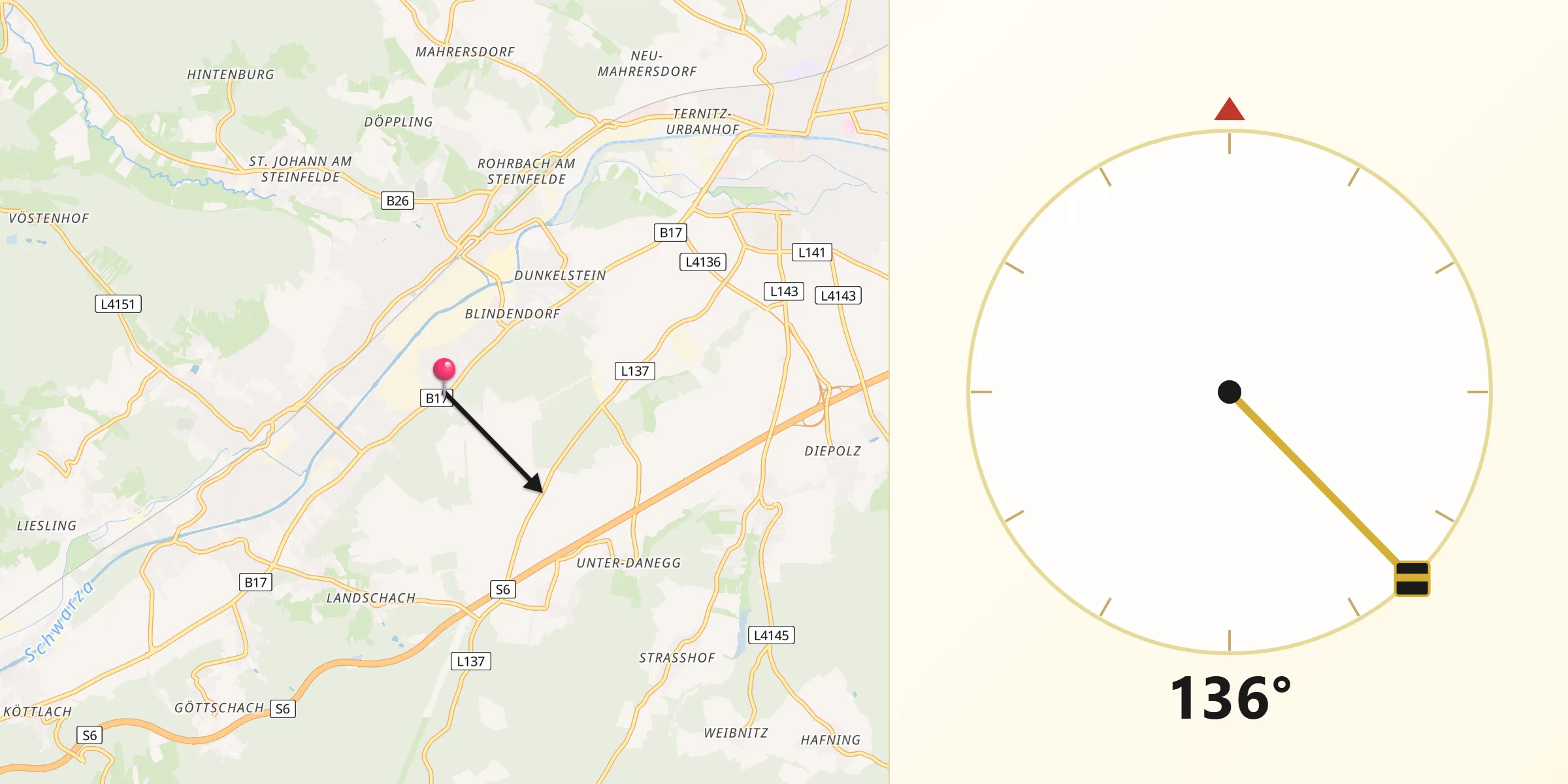 Qibla-Richtung von Wimpassing im Schwarzatale