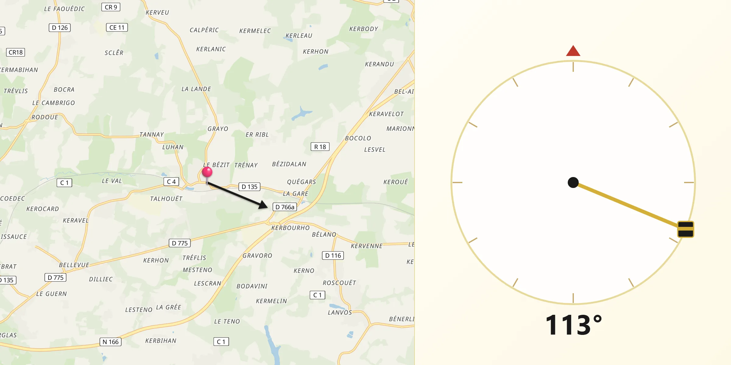 Direction vers la Qibla depuis Saint-Nolff
