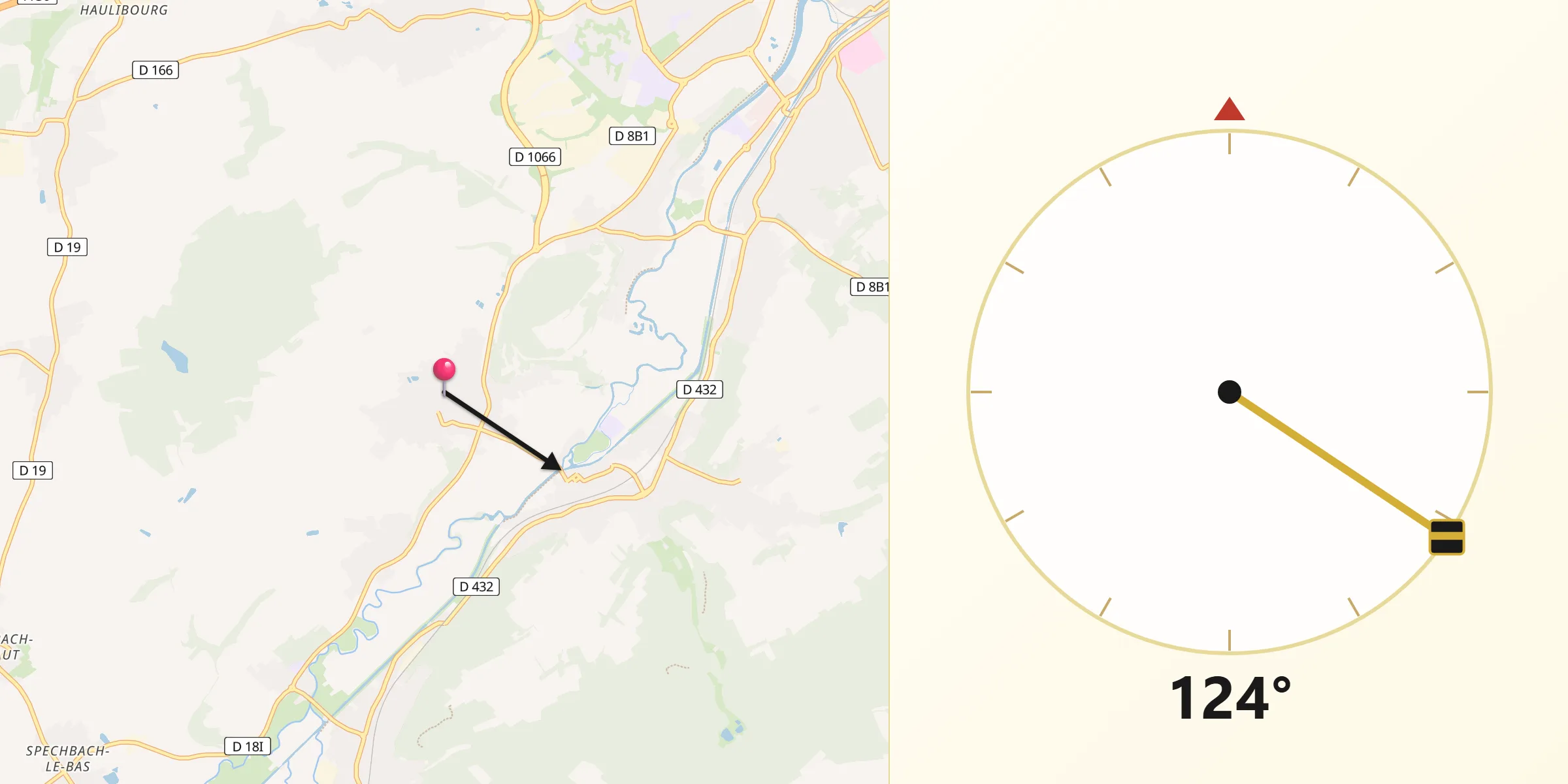 Direction vers la Qibla depuis Hochstatt