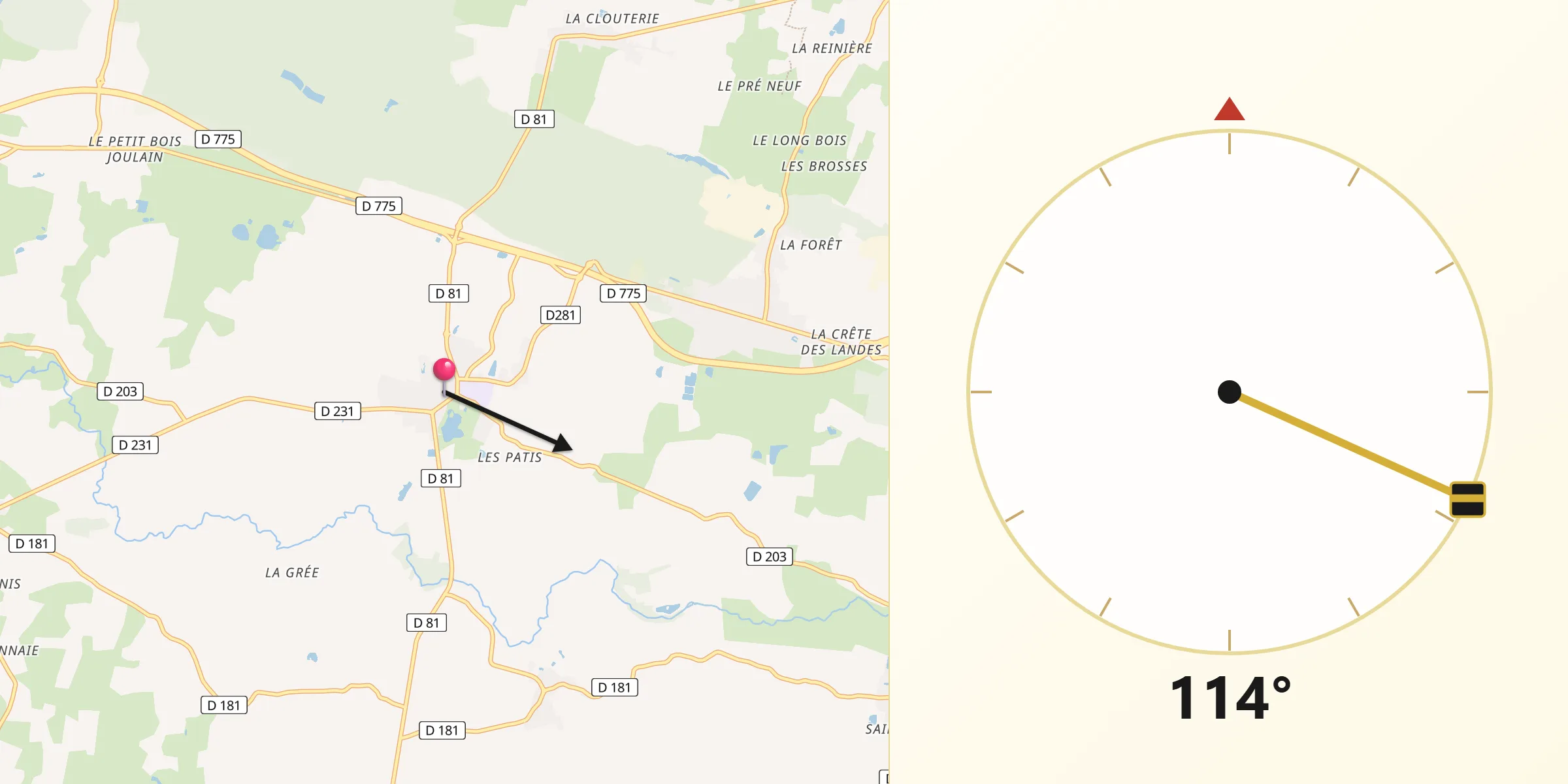 Direction vers la Qibla depuis Combrée