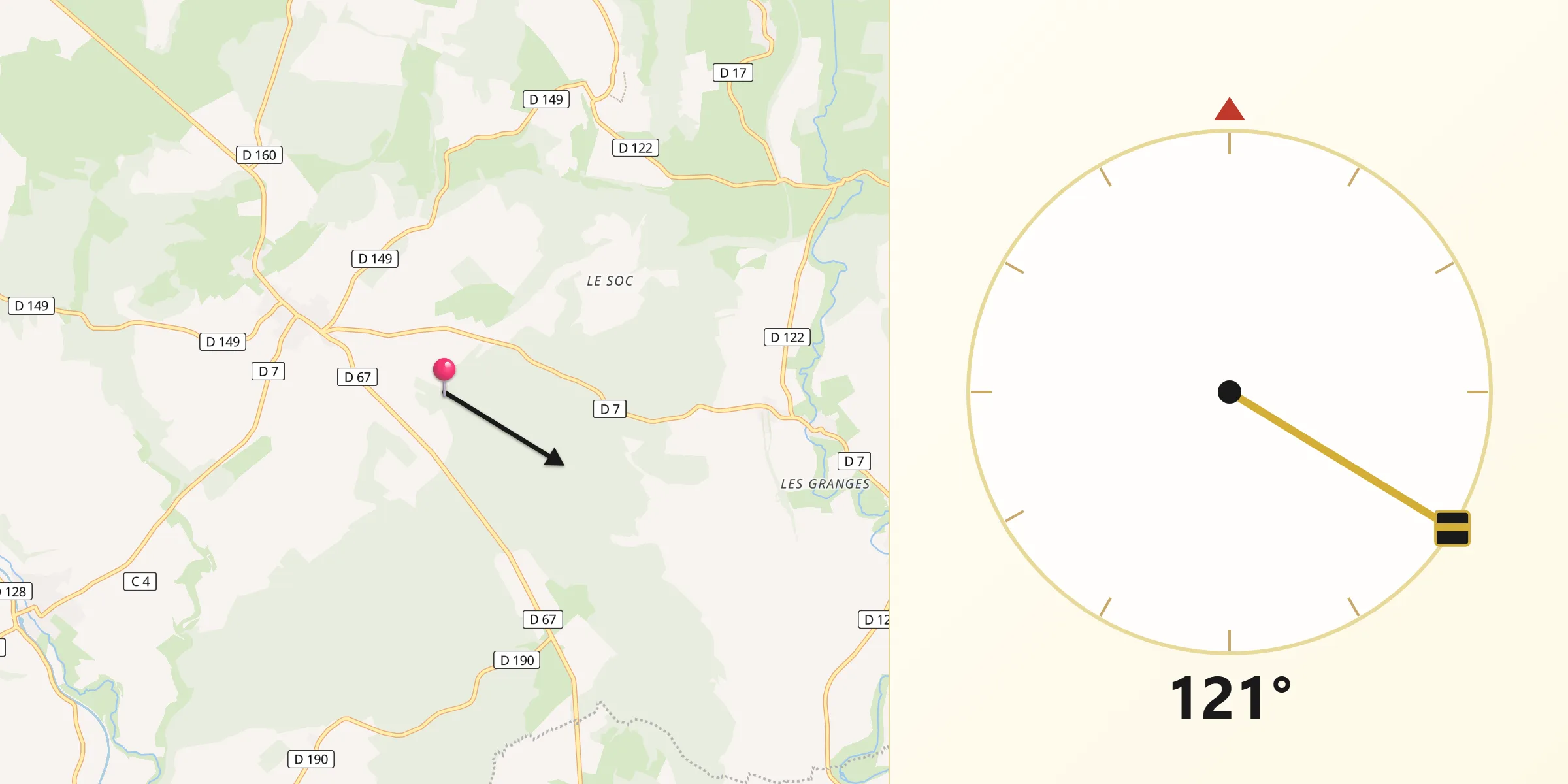 Direction vers la Qibla depuis Coublanc
