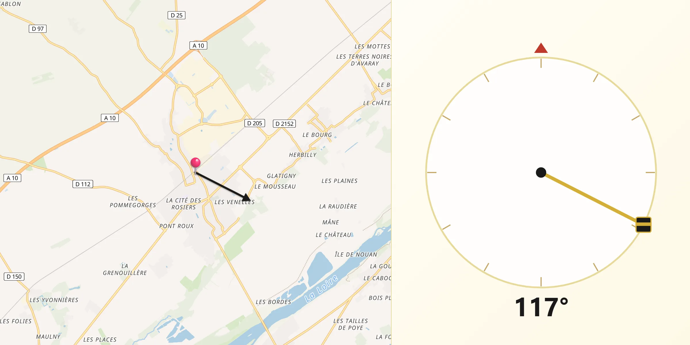 Direction vers la Qibla depuis Mer