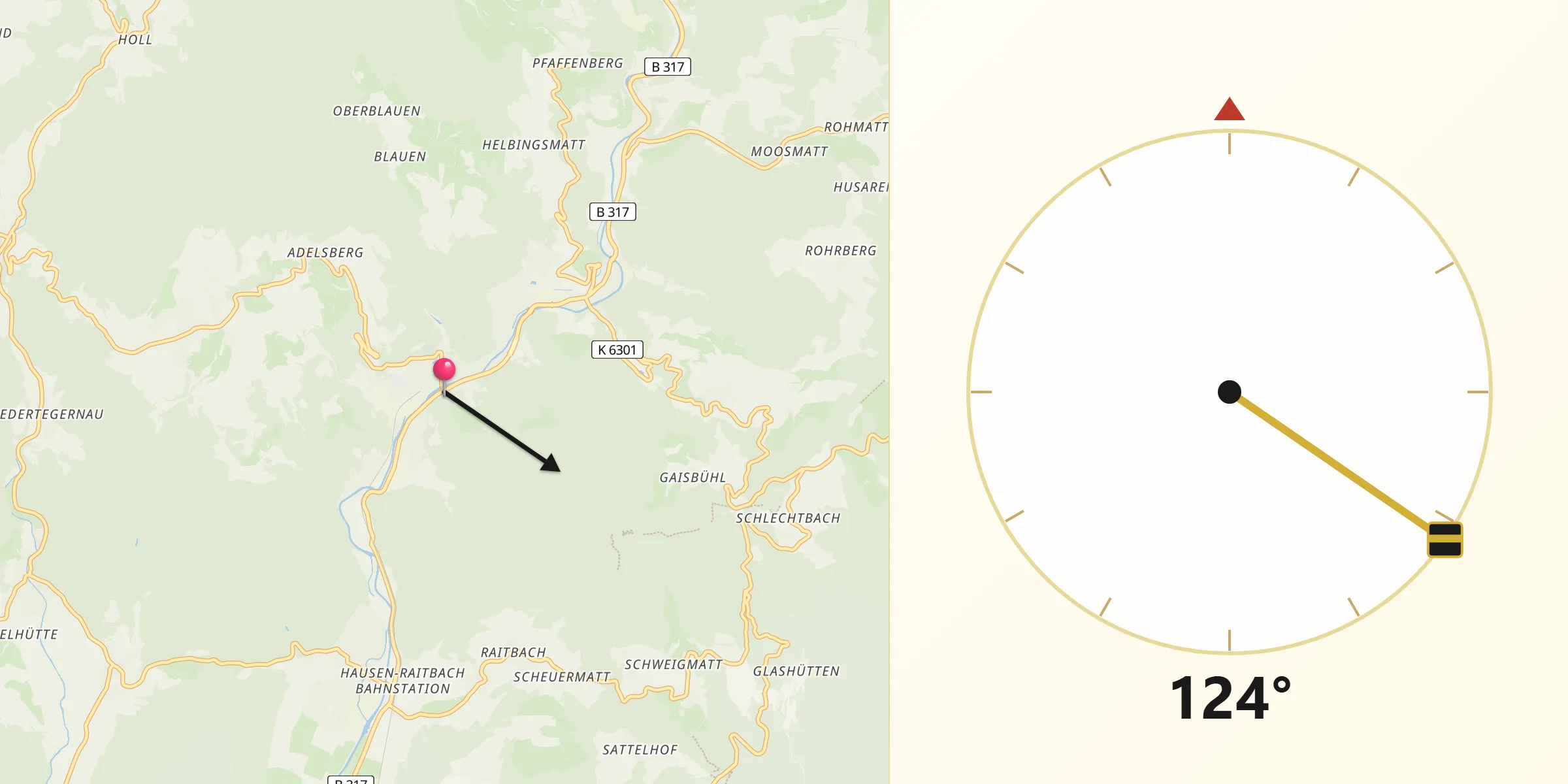 Qibla-Richtung von Zell im Wiesental