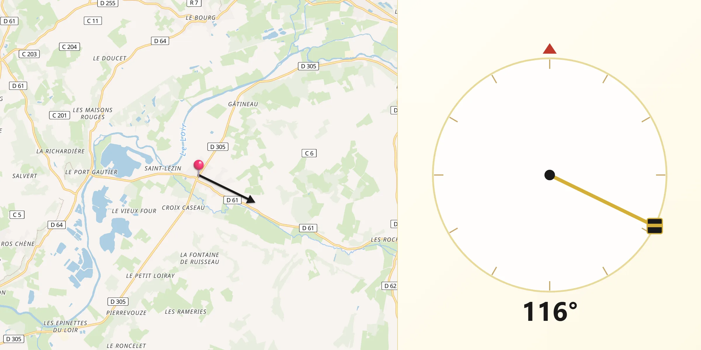 Direction vers la Qibla depuis Marçon