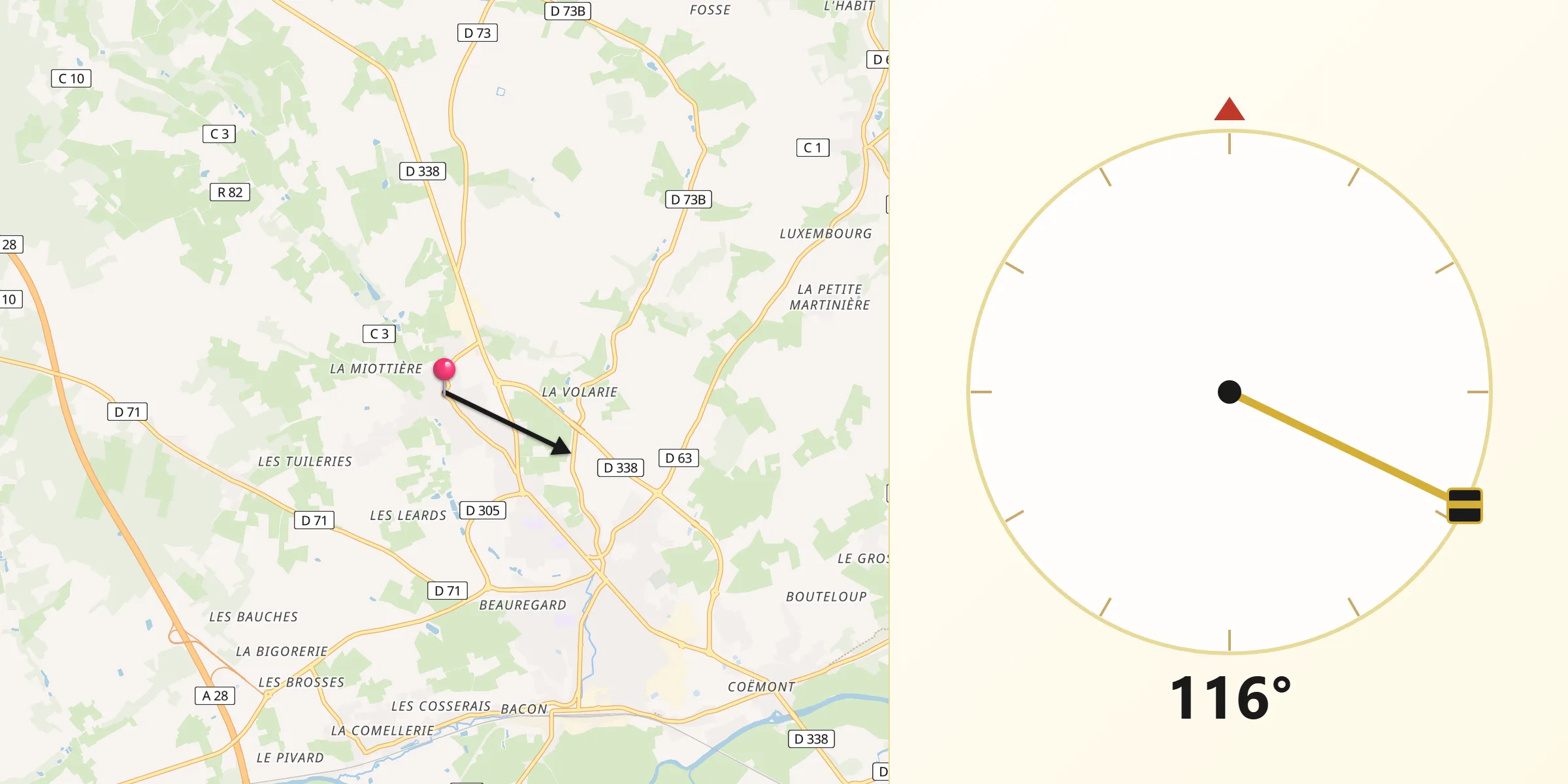 Direction vers la Qibla depuis Luceau