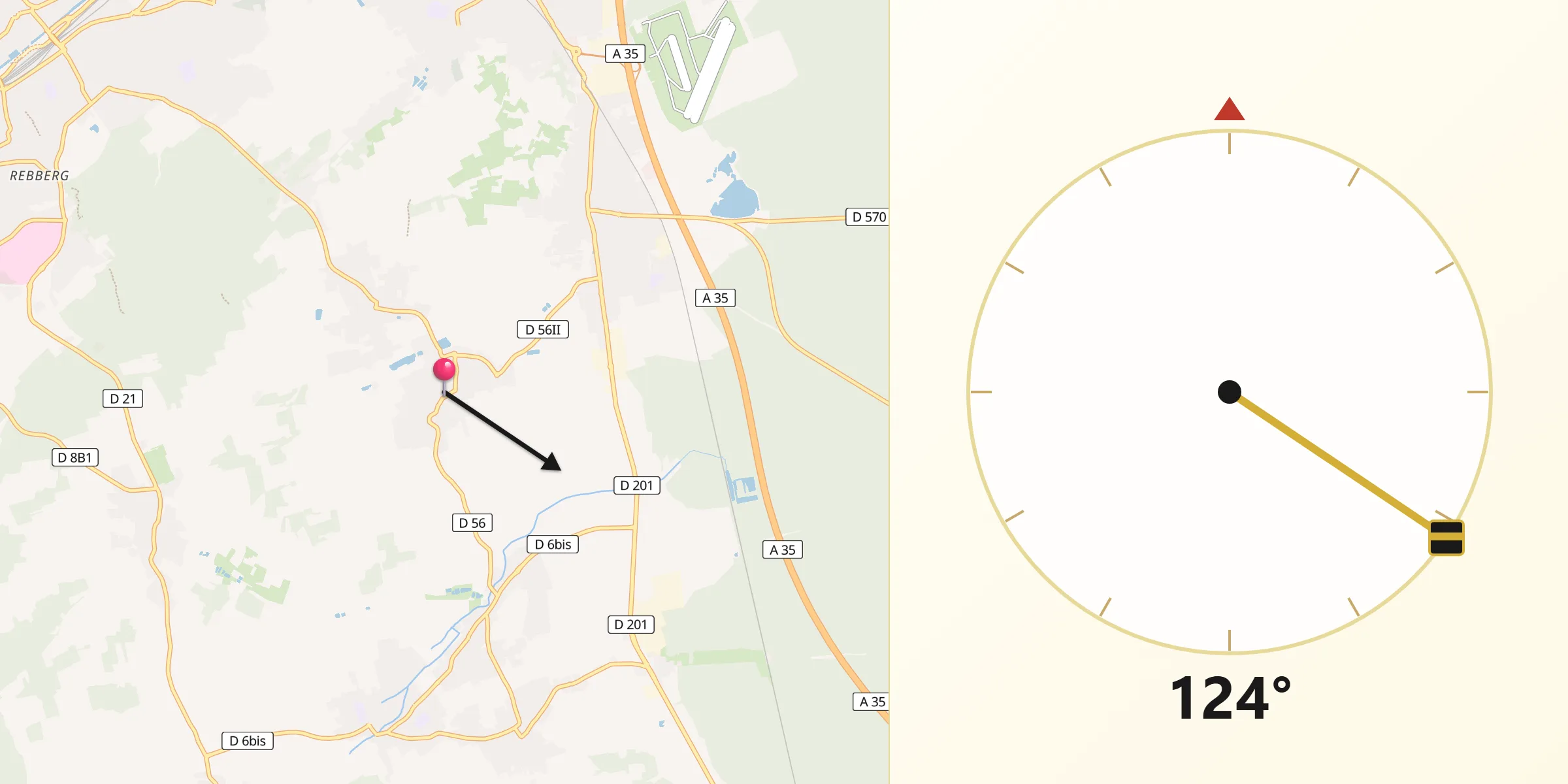 Direction vers la Qibla depuis Eschentzwiller