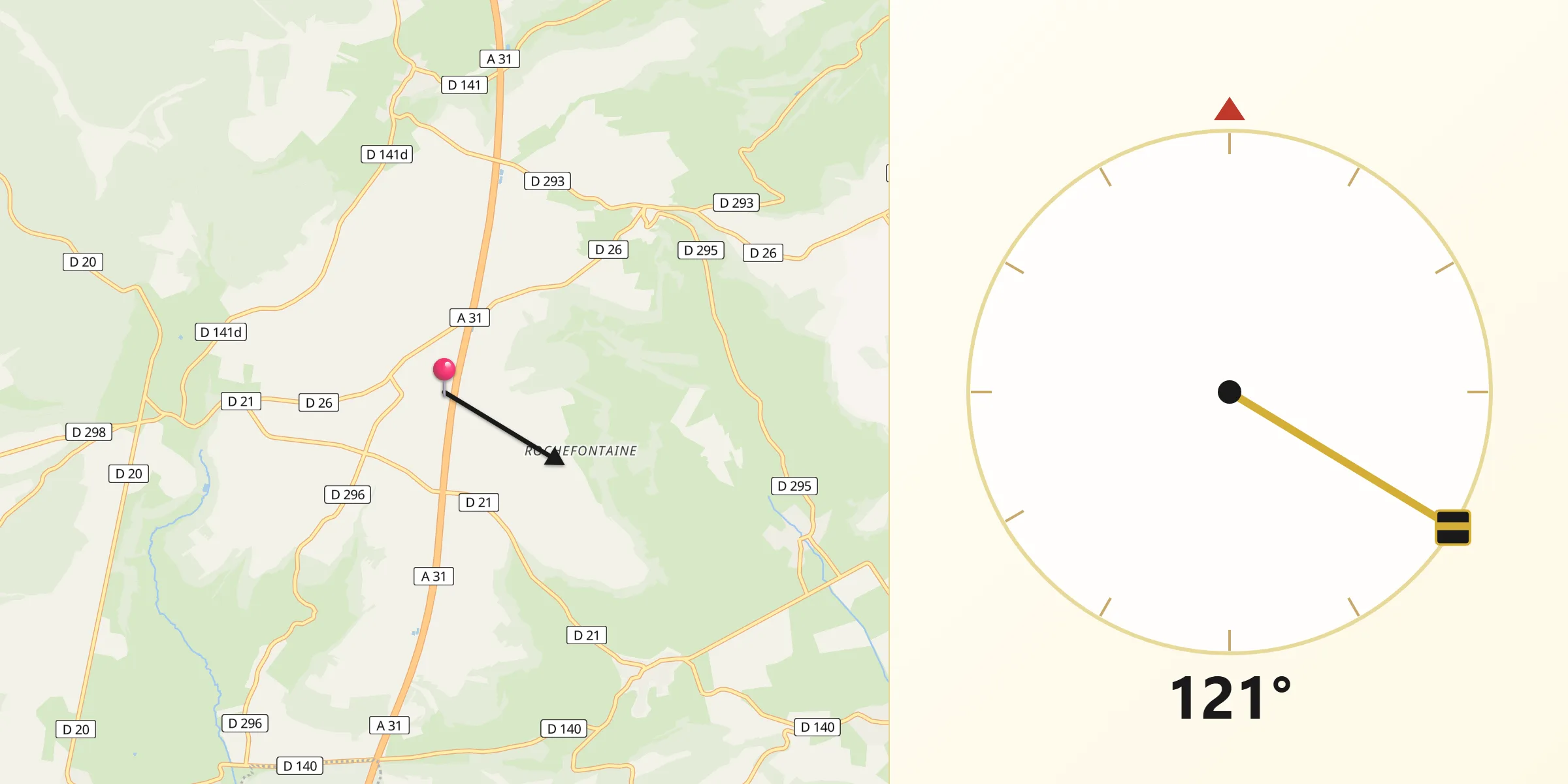 Direction vers la Qibla depuis Saint-Broingt-les-Fosses