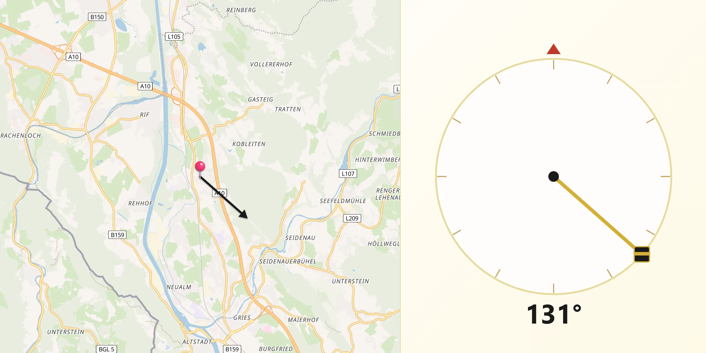 Qibla-Richtung von Puch bei Hallein