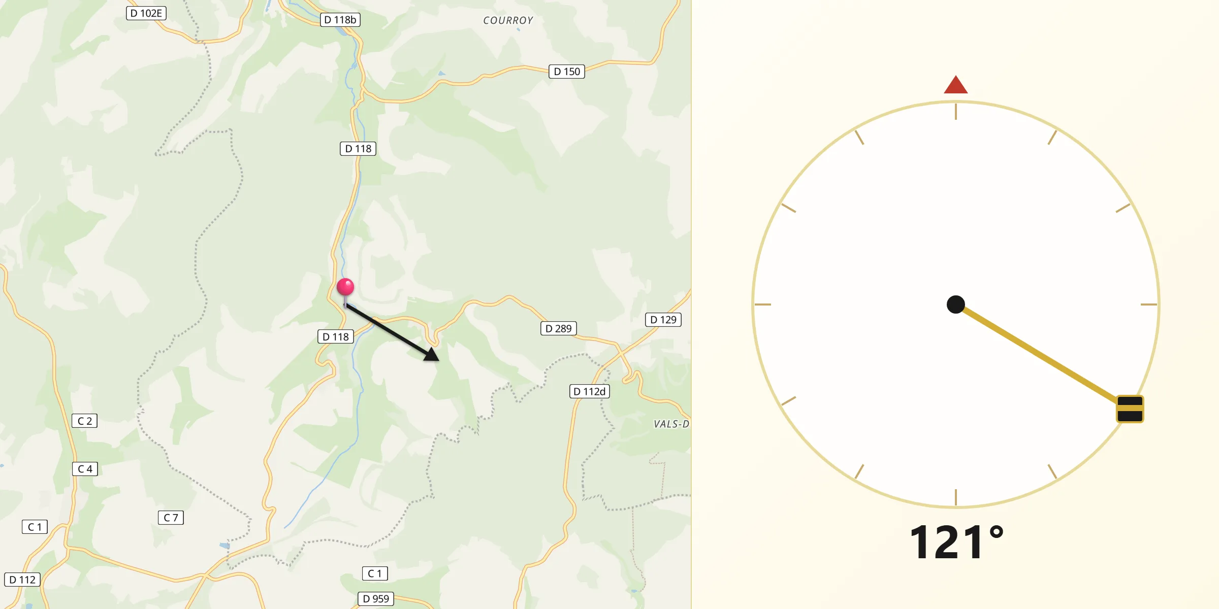 Direction vers la Qibla depuis Poinsenot