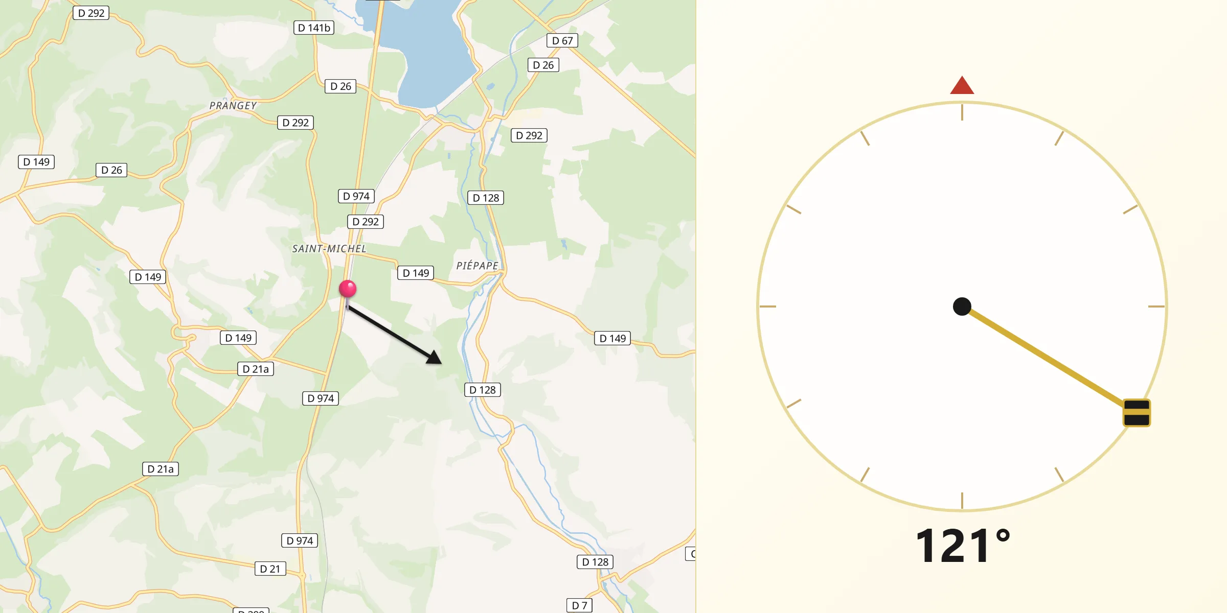 Direction vers la Qibla depuis Chassigny