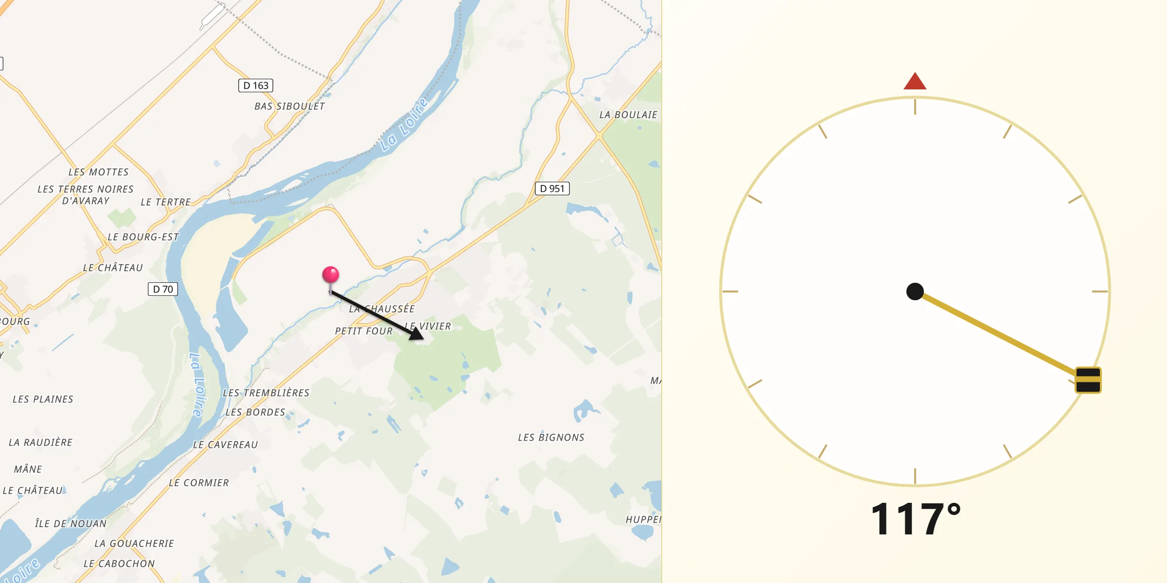 Direction vers la Qibla depuis Saint-Laurent-Nouan