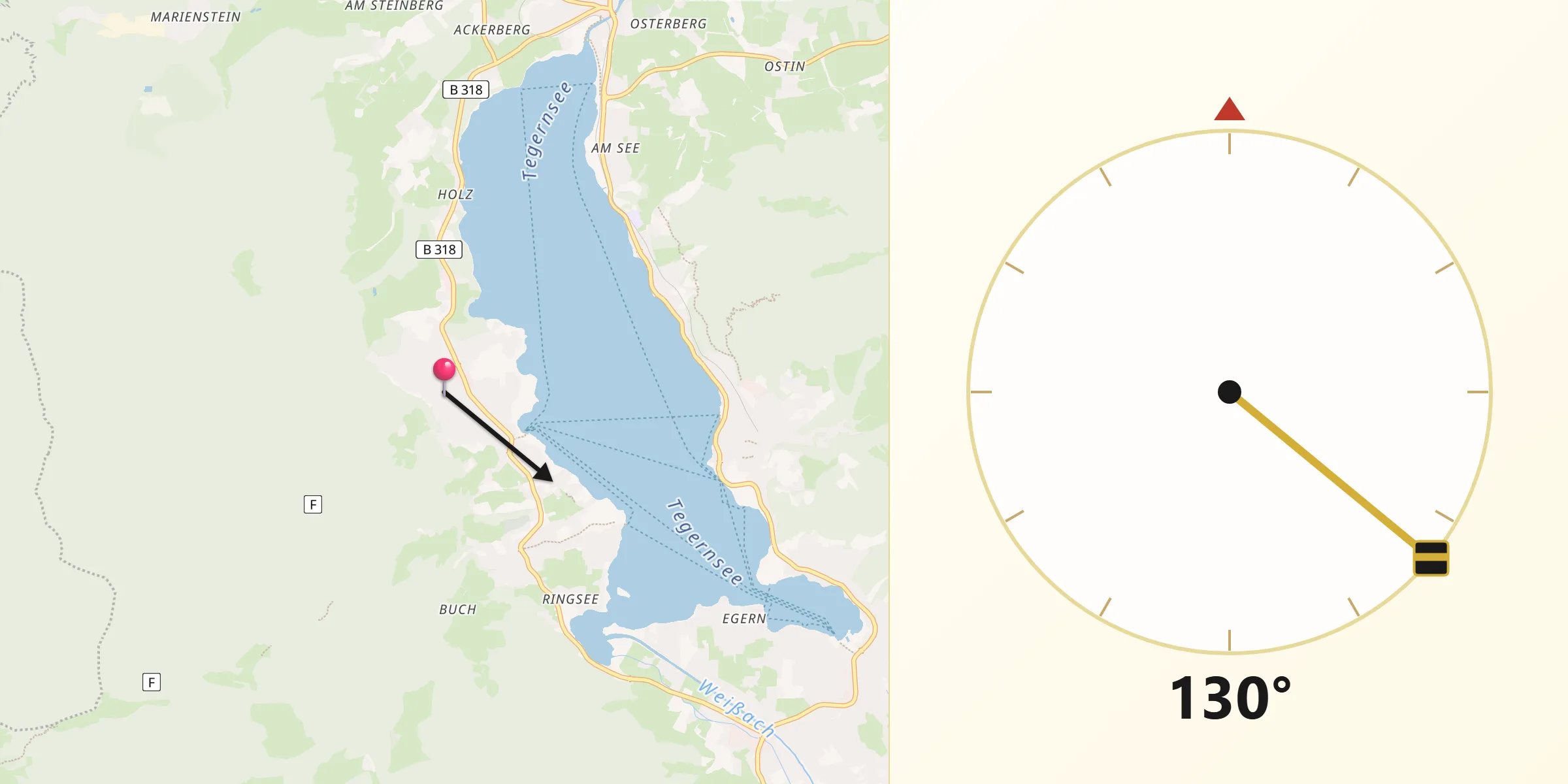 Qibla-Richtung von Bad Wiessee