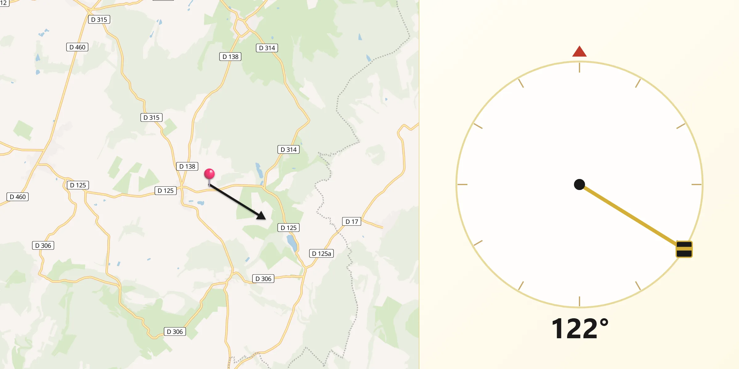Direction vers la Qibla depuis Voncourt