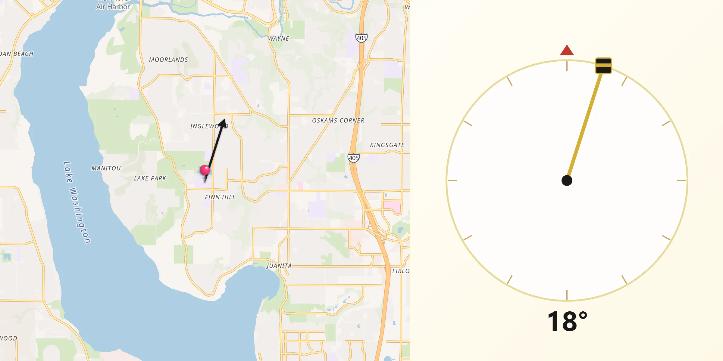 Qibla Direction from Inglewood-Finn Hill