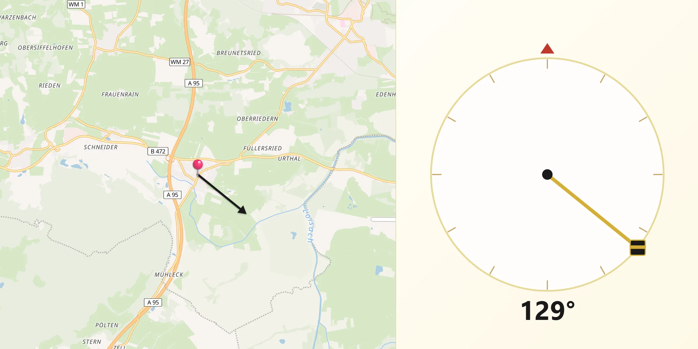 Qibla-Richtung von Sindelsdorf