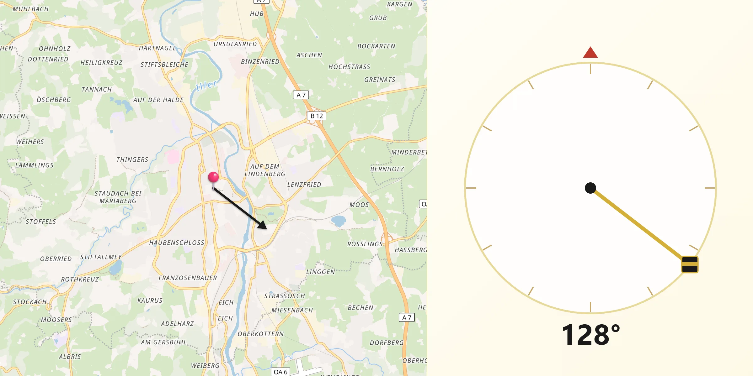 Qibla-Richtung von Kempten