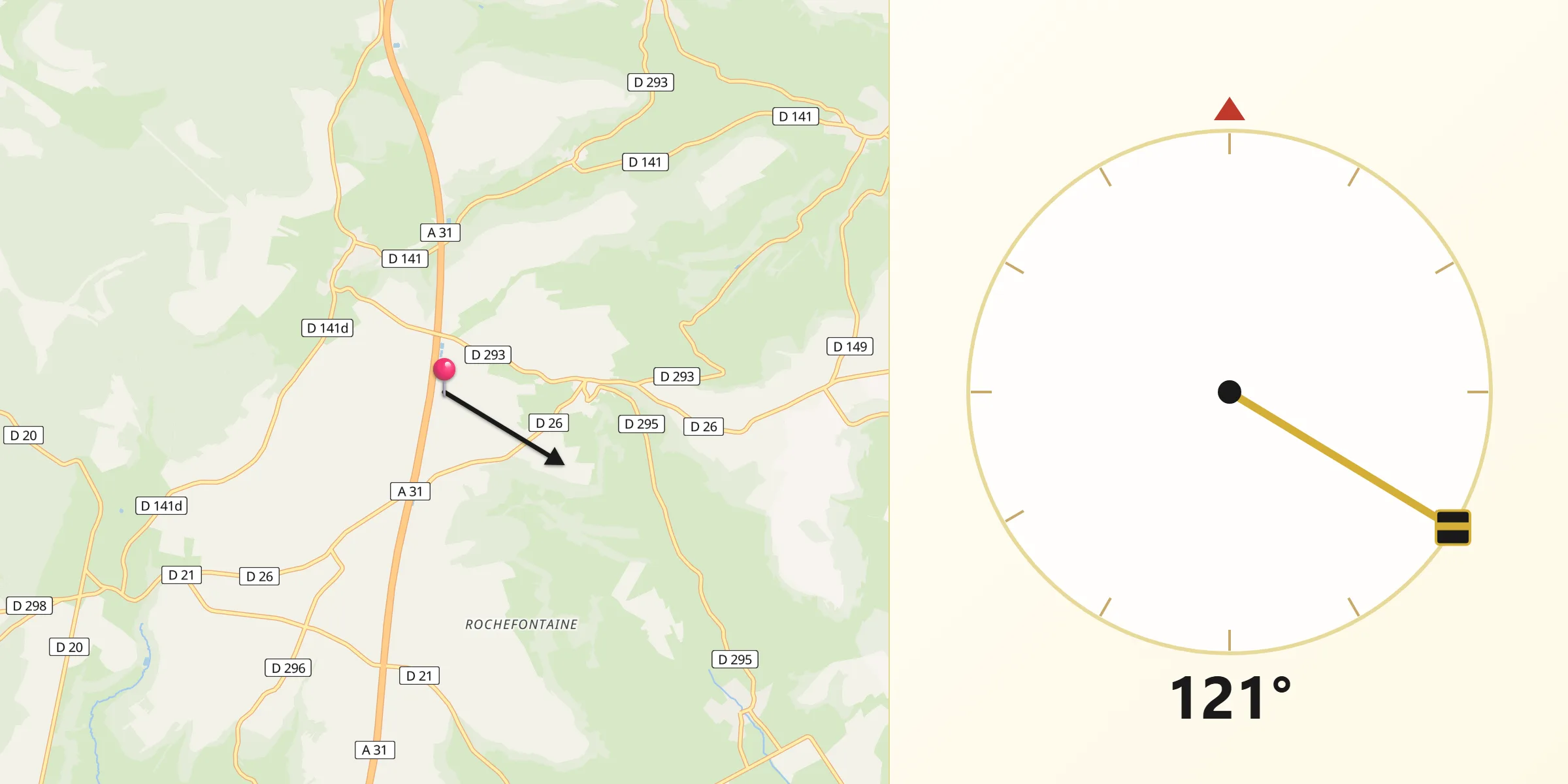 Direction vers la Qibla depuis Leuchey