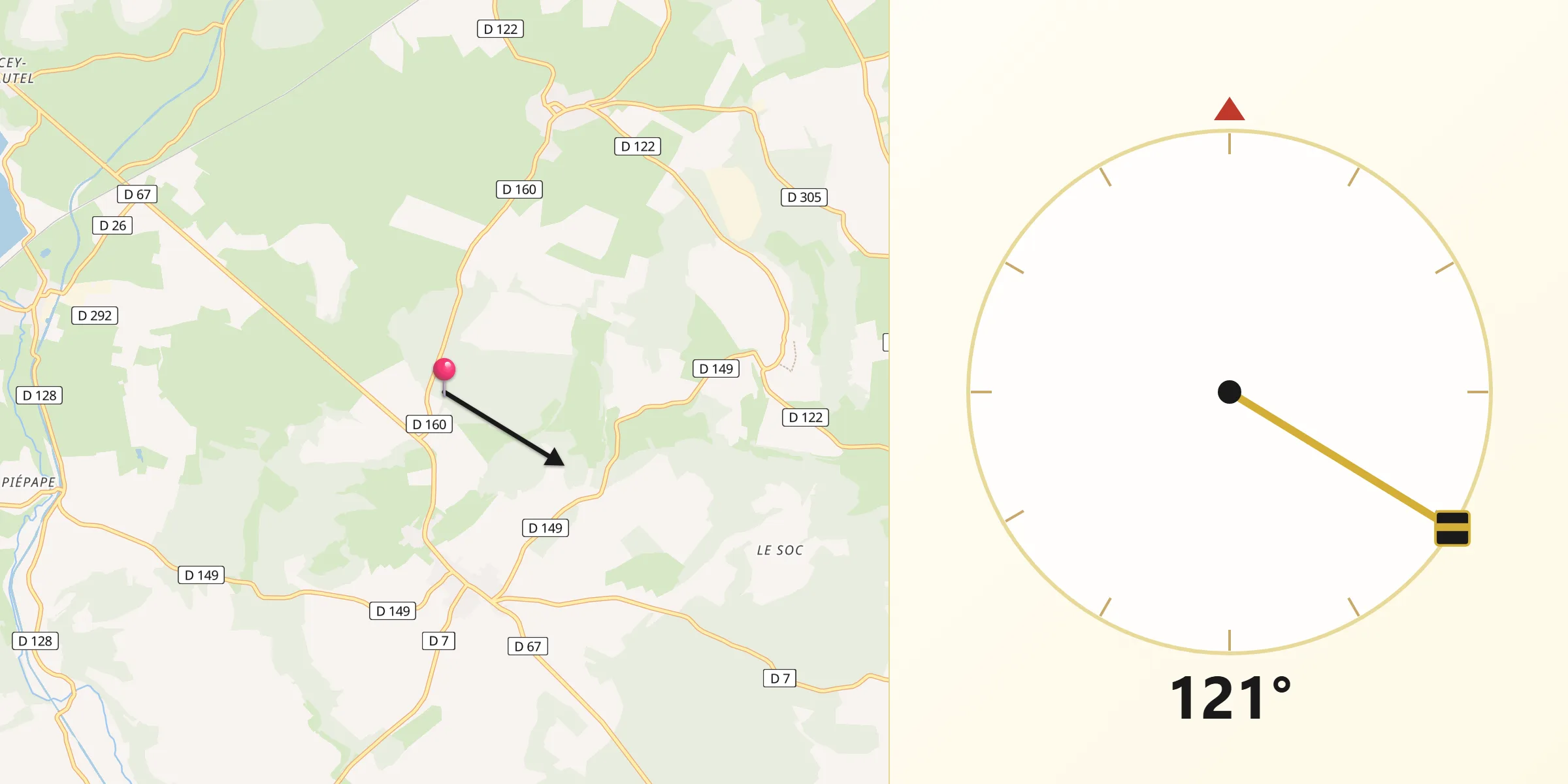 Direction vers la Qibla depuis Saint-Broingt-le-Bois