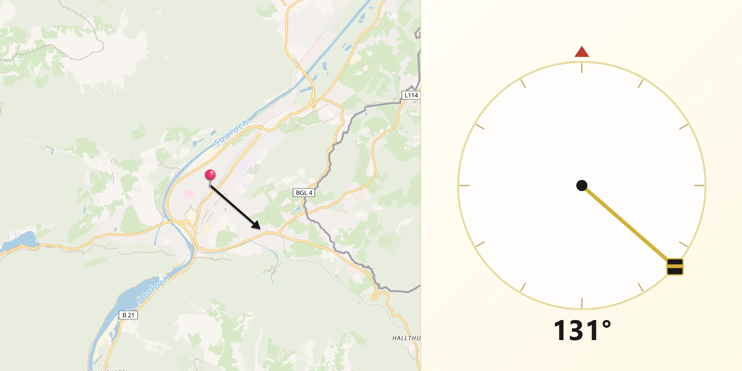 Qibla-Richtung von Bad Reichenhall