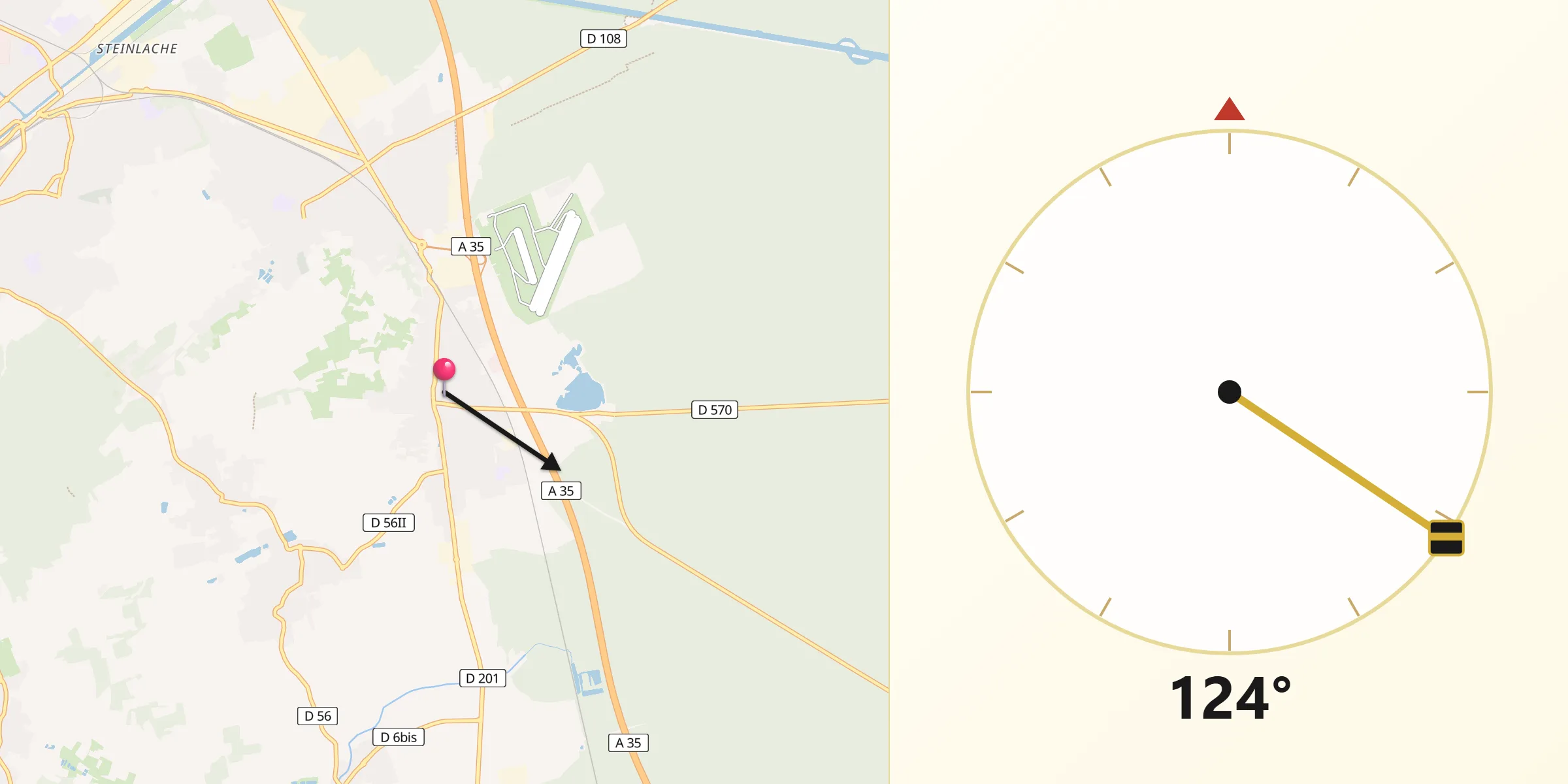 Direction vers la Qibla depuis Habsheim