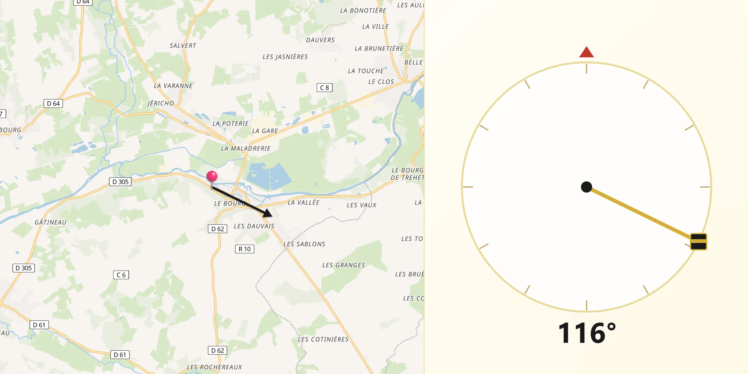 Direction vers la Qibla depuis La Chartre-sur-le-Loir
