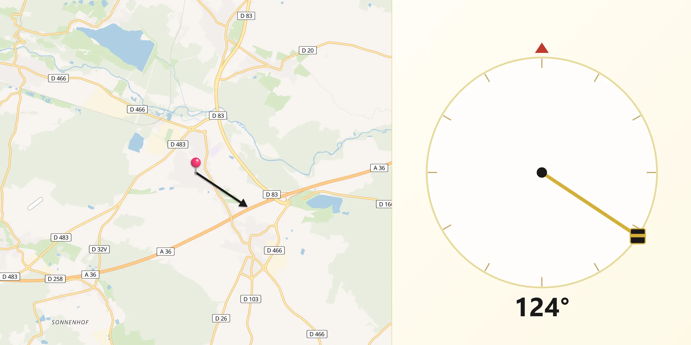 Direction vers la Qibla depuis Burnhaupt-le-Haut