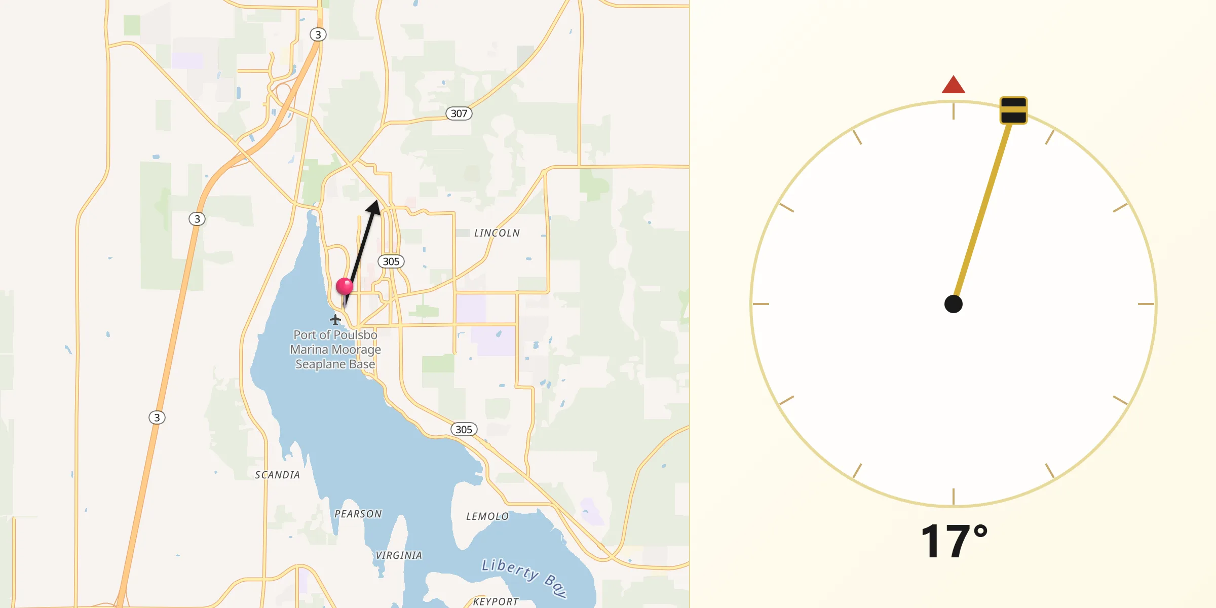 Qibla Direction from Poulsbo