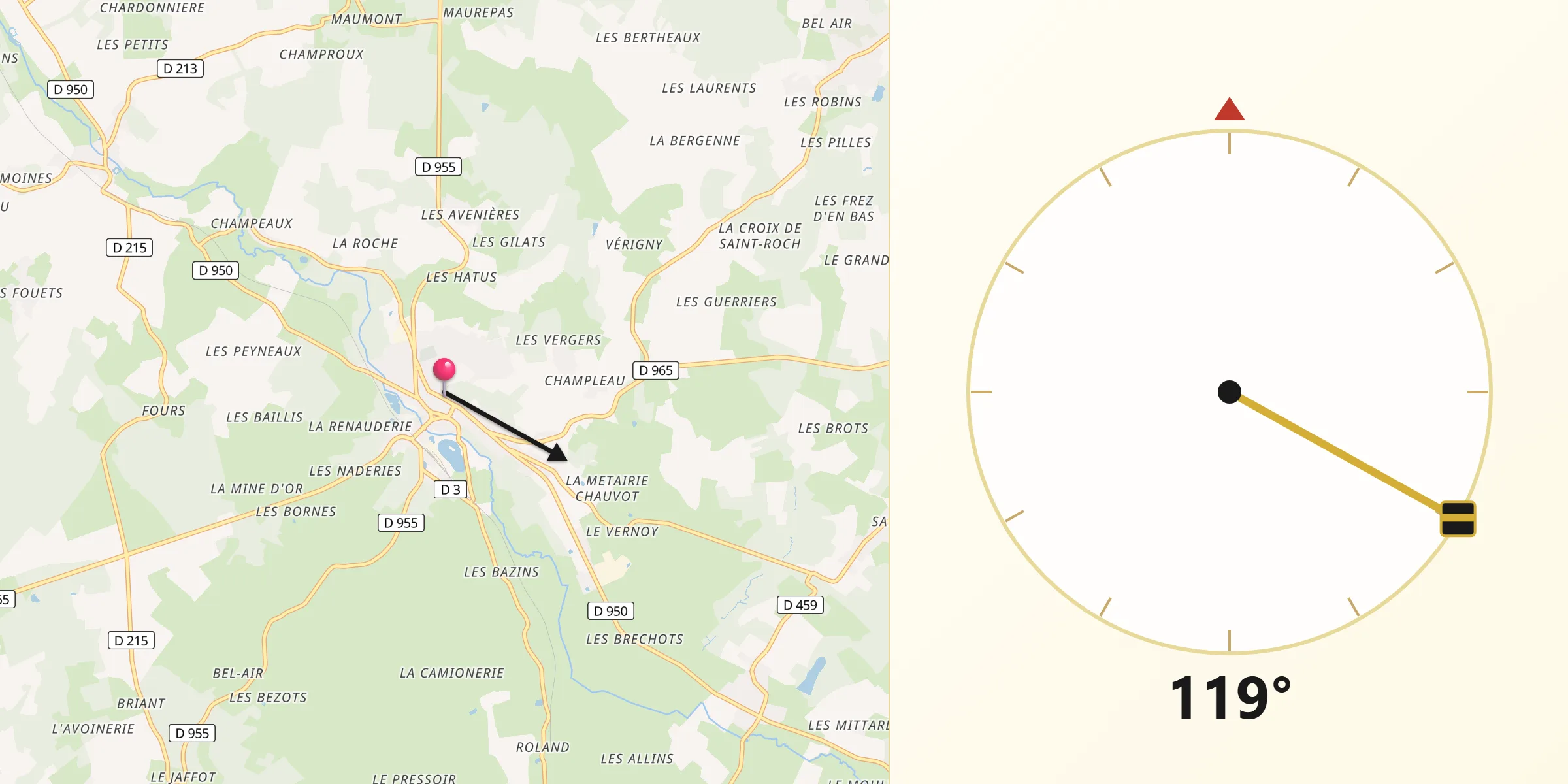 Direction vers la Qibla depuis Toucy