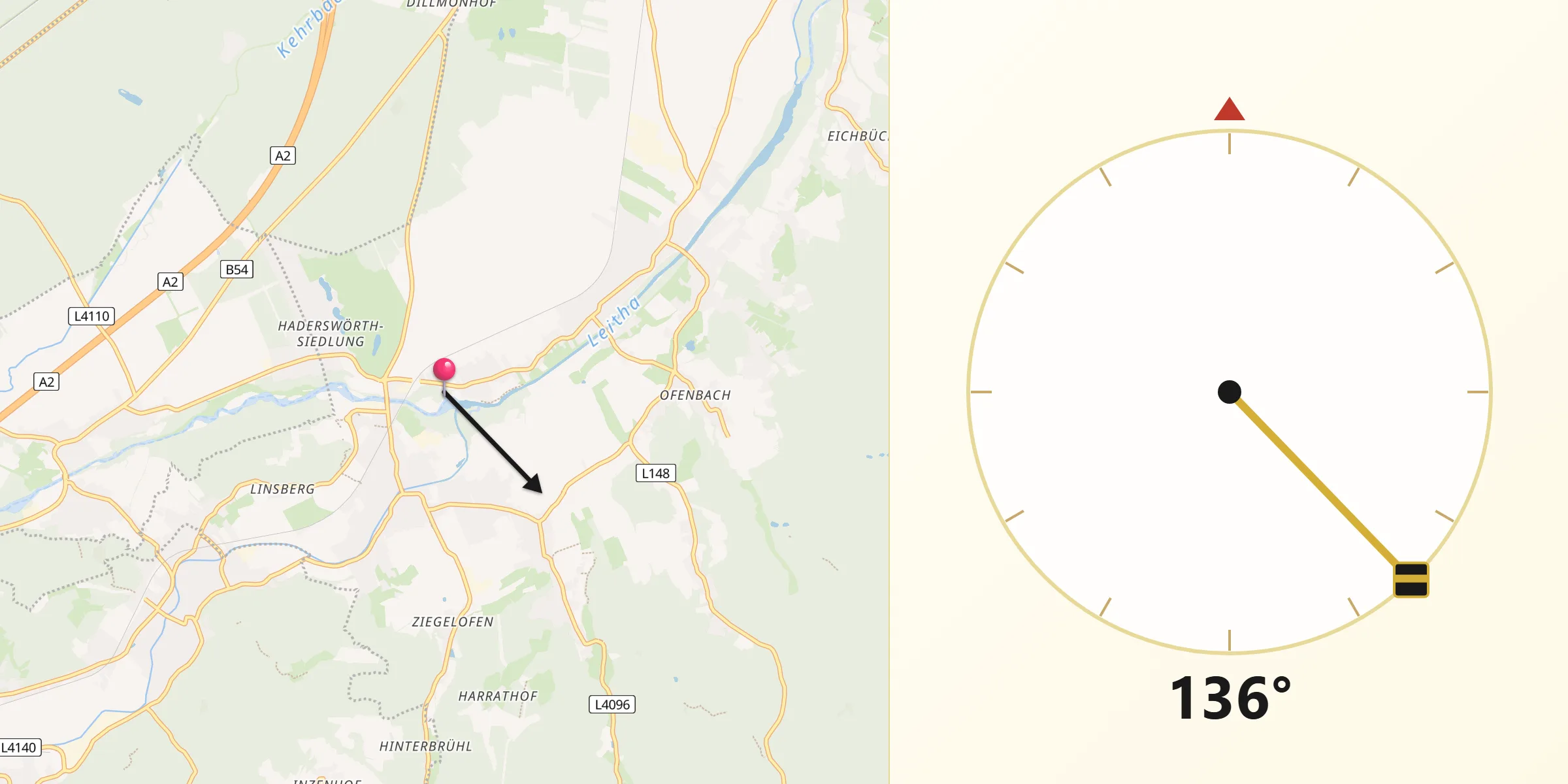 Qibla-Richtung von Lanzenkirchen