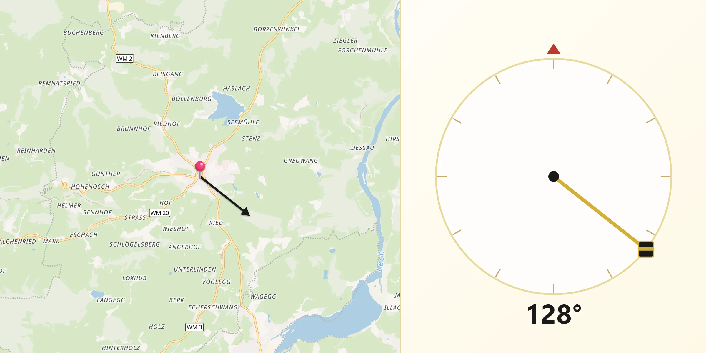 Qibla-Richtung von Bernbeuren