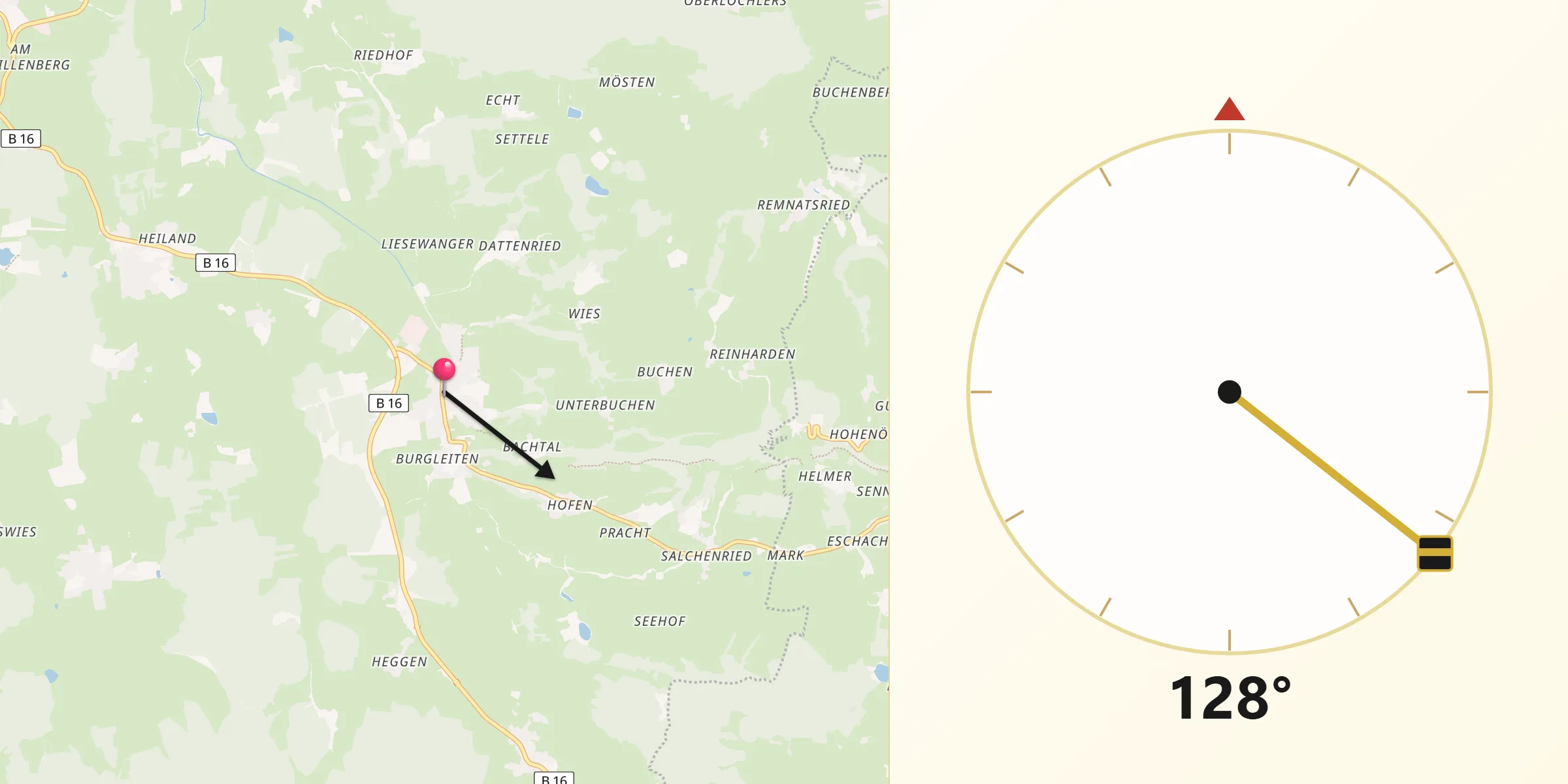 Qibla-Richtung von Stötten am Auerberg