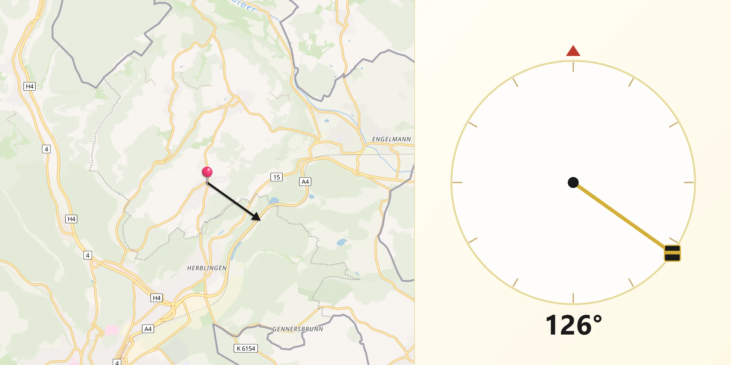 Direction vers la Qibla depuis Stetten