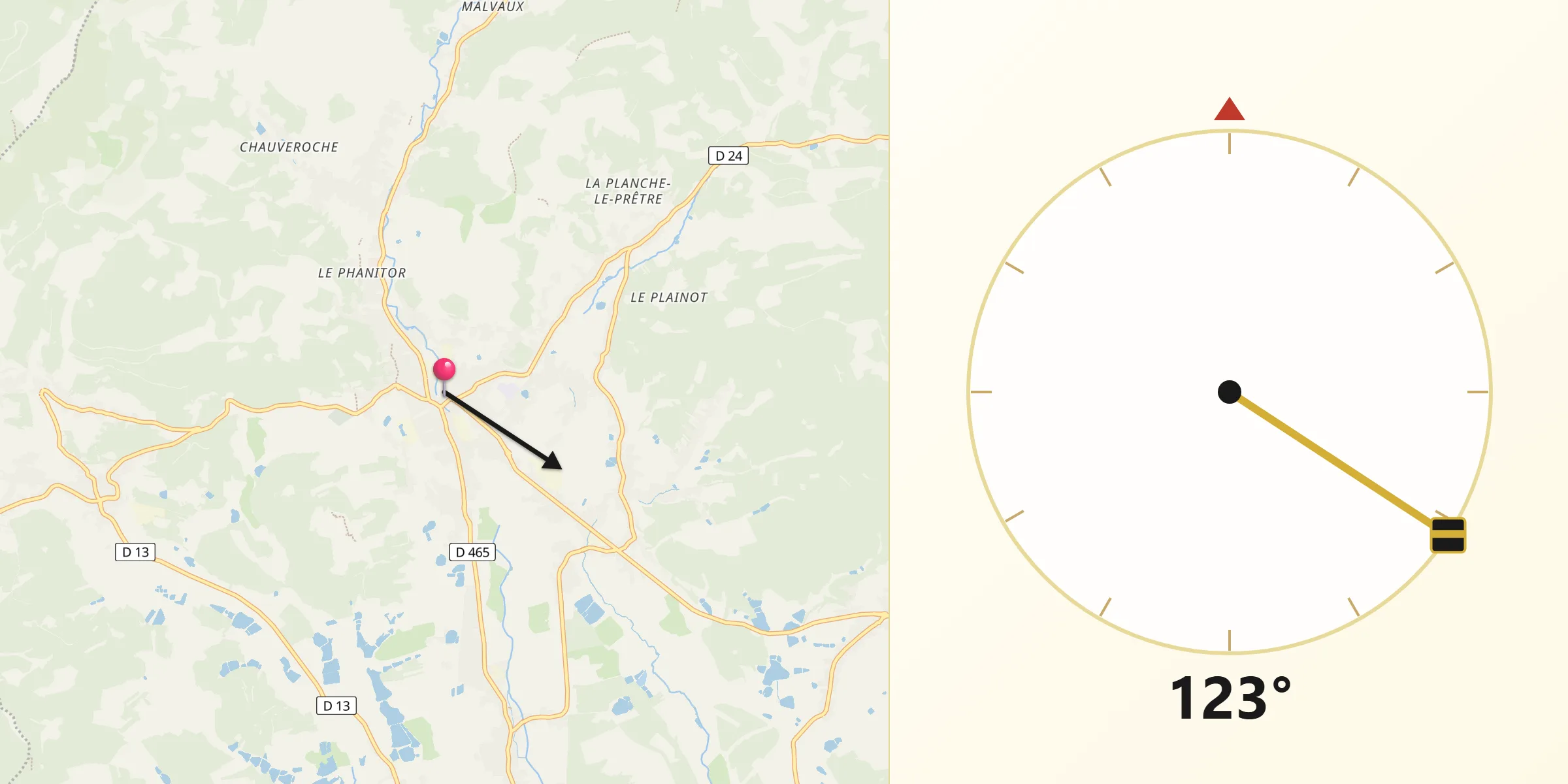 Direction vers la Qibla depuis Giromagny