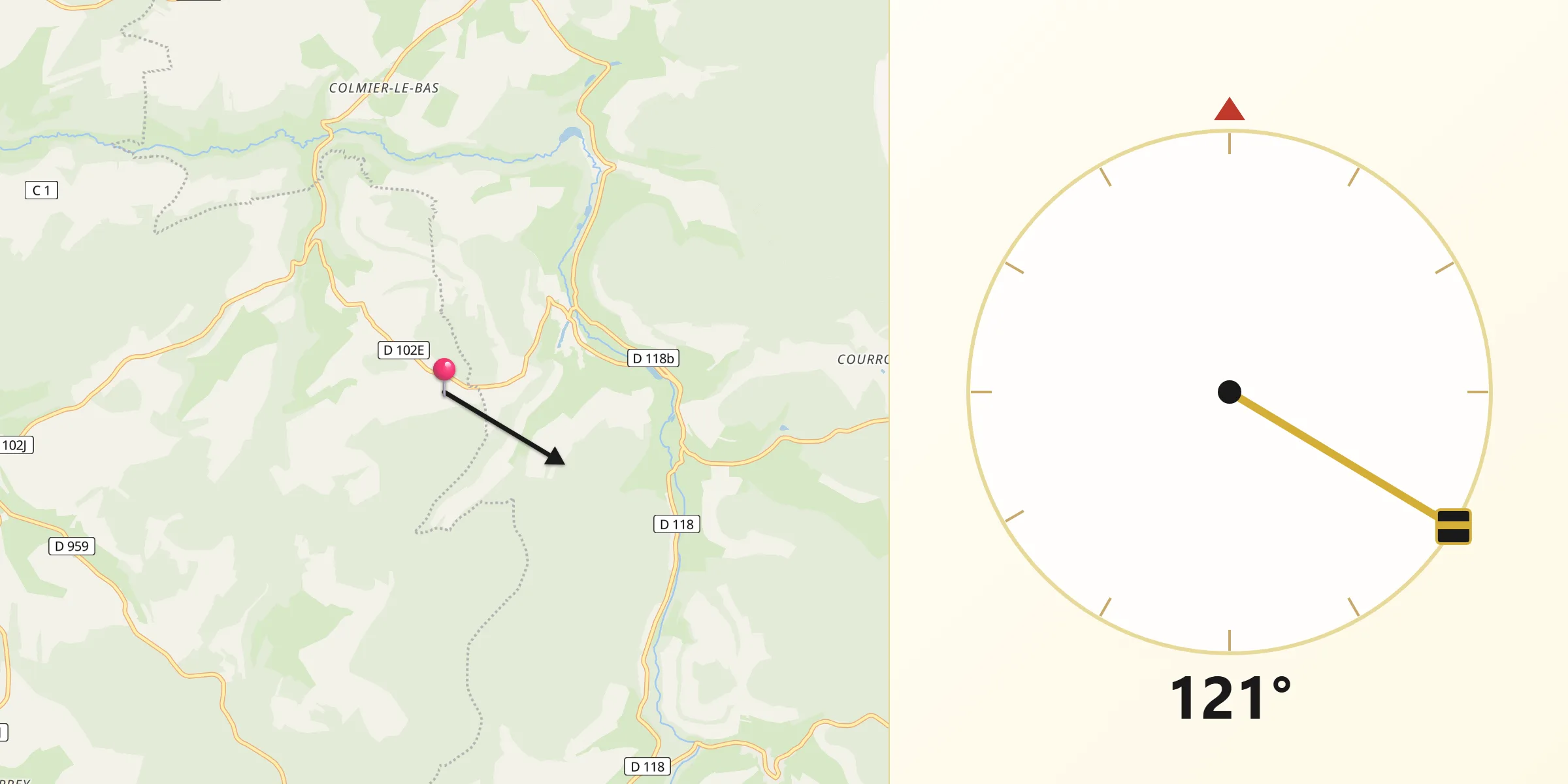 Direction vers la Qibla depuis Villars-Santenoge