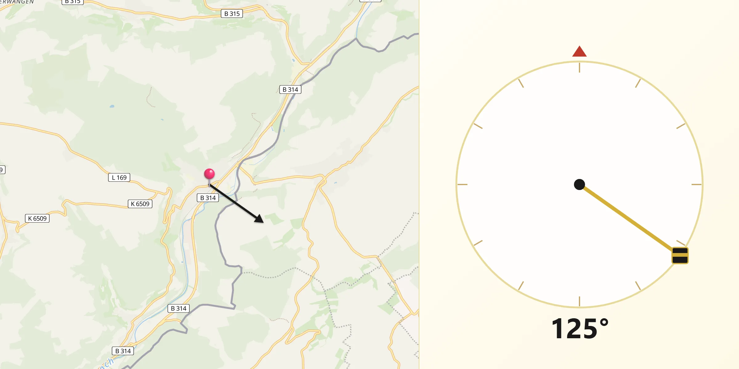 Qibla-Richtung von Stühlingen