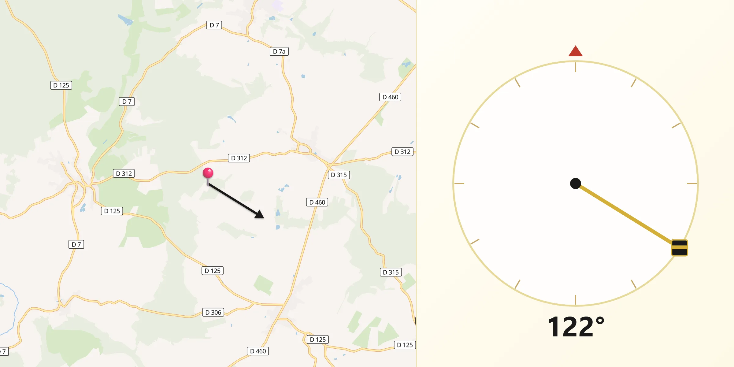 Direction vers la Qibla depuis Pressigny