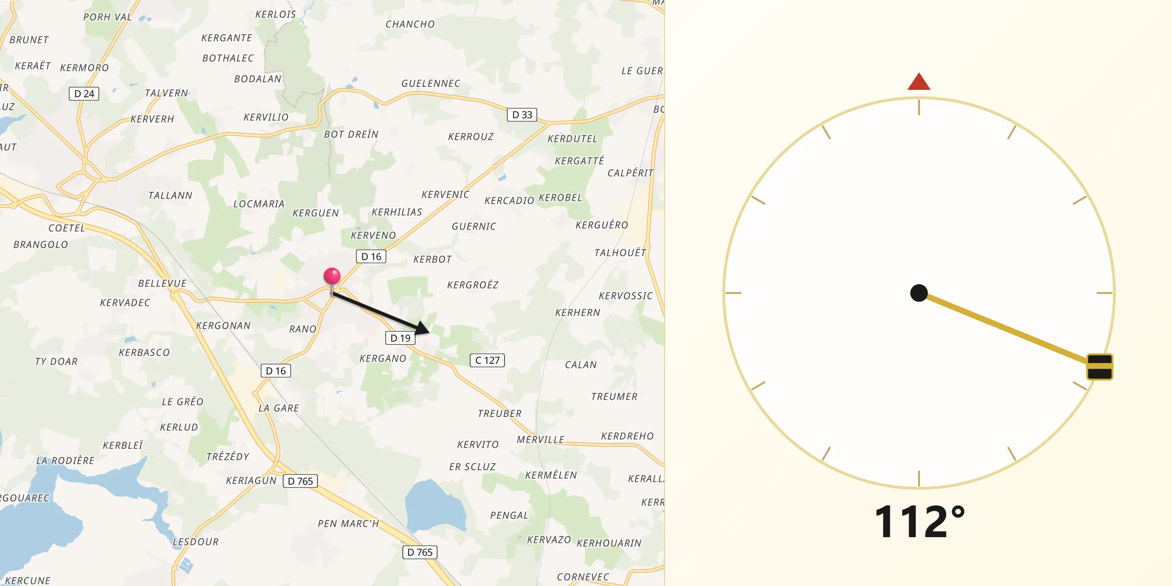 Direction vers la Qibla depuis Landaul