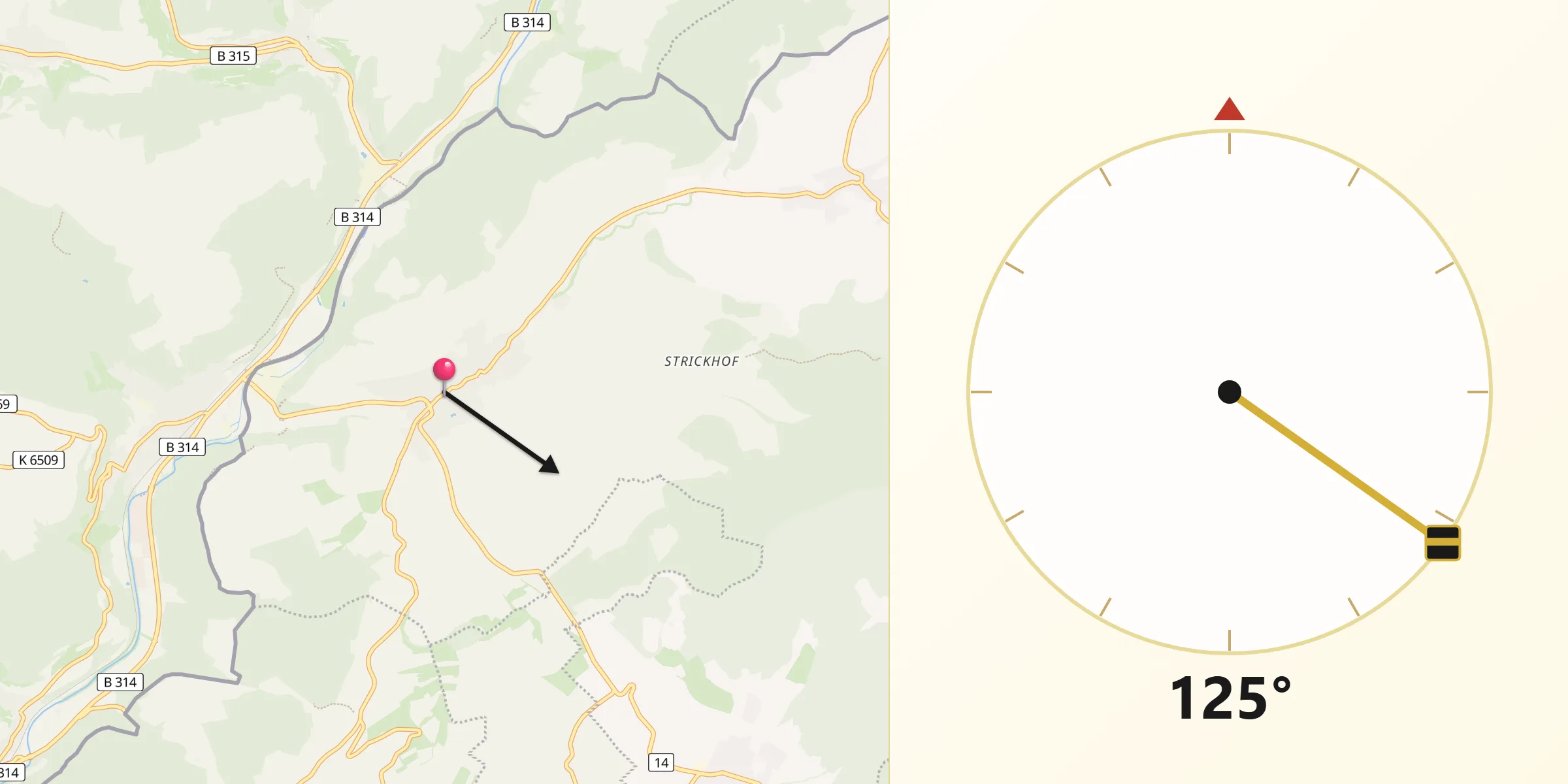 Direction vers la Qibla depuis Schleitheim