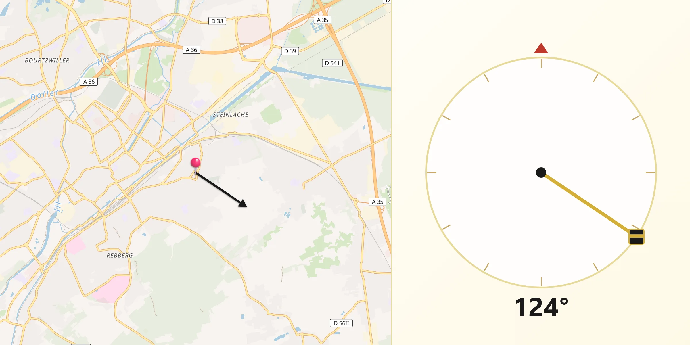 Direction vers la Qibla depuis Riedisheim