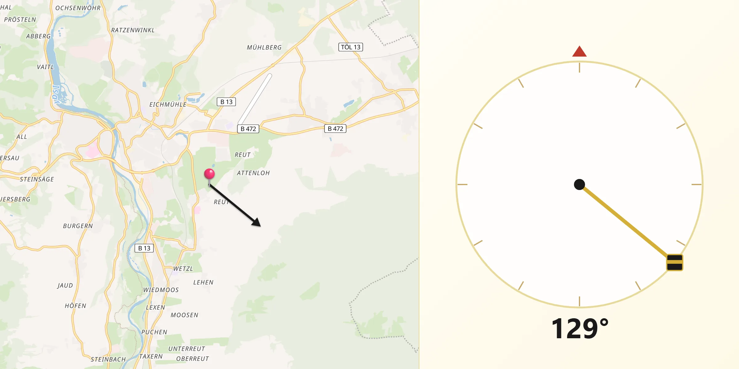 Qibla-Richtung von Gaißach