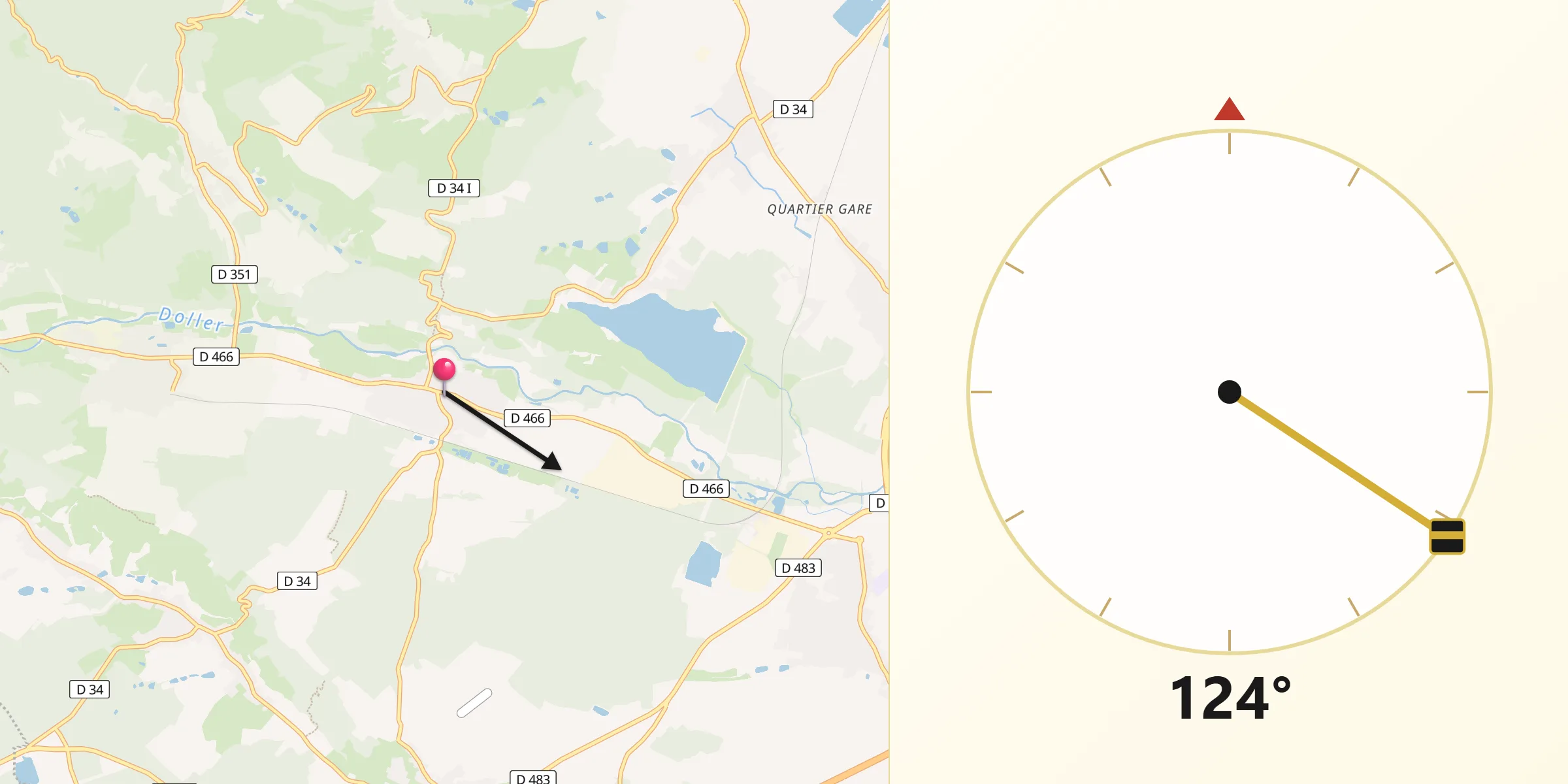 Direction vers la Qibla depuis Guewenheim
