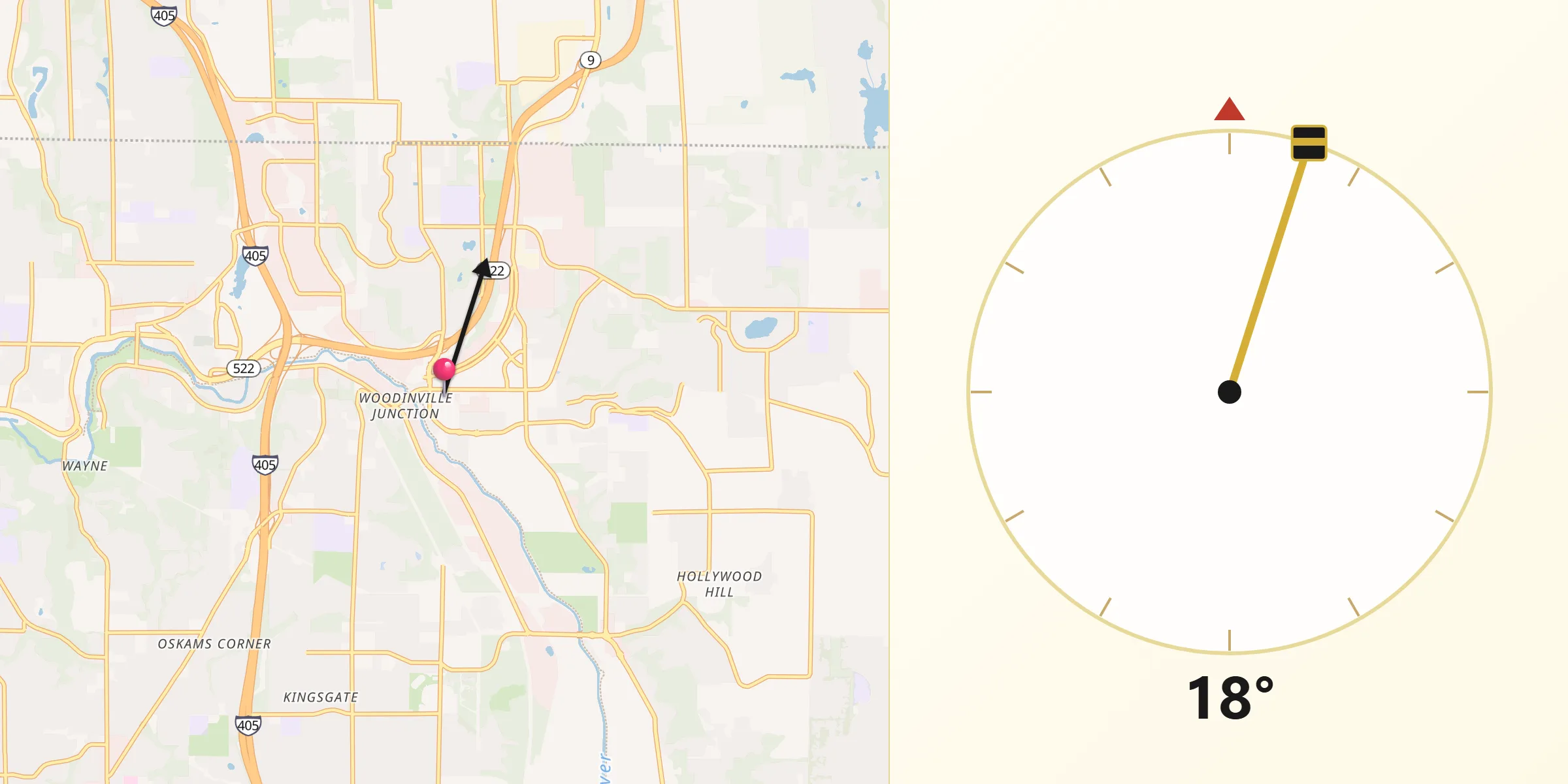 Qibla Direction from Woodinville
