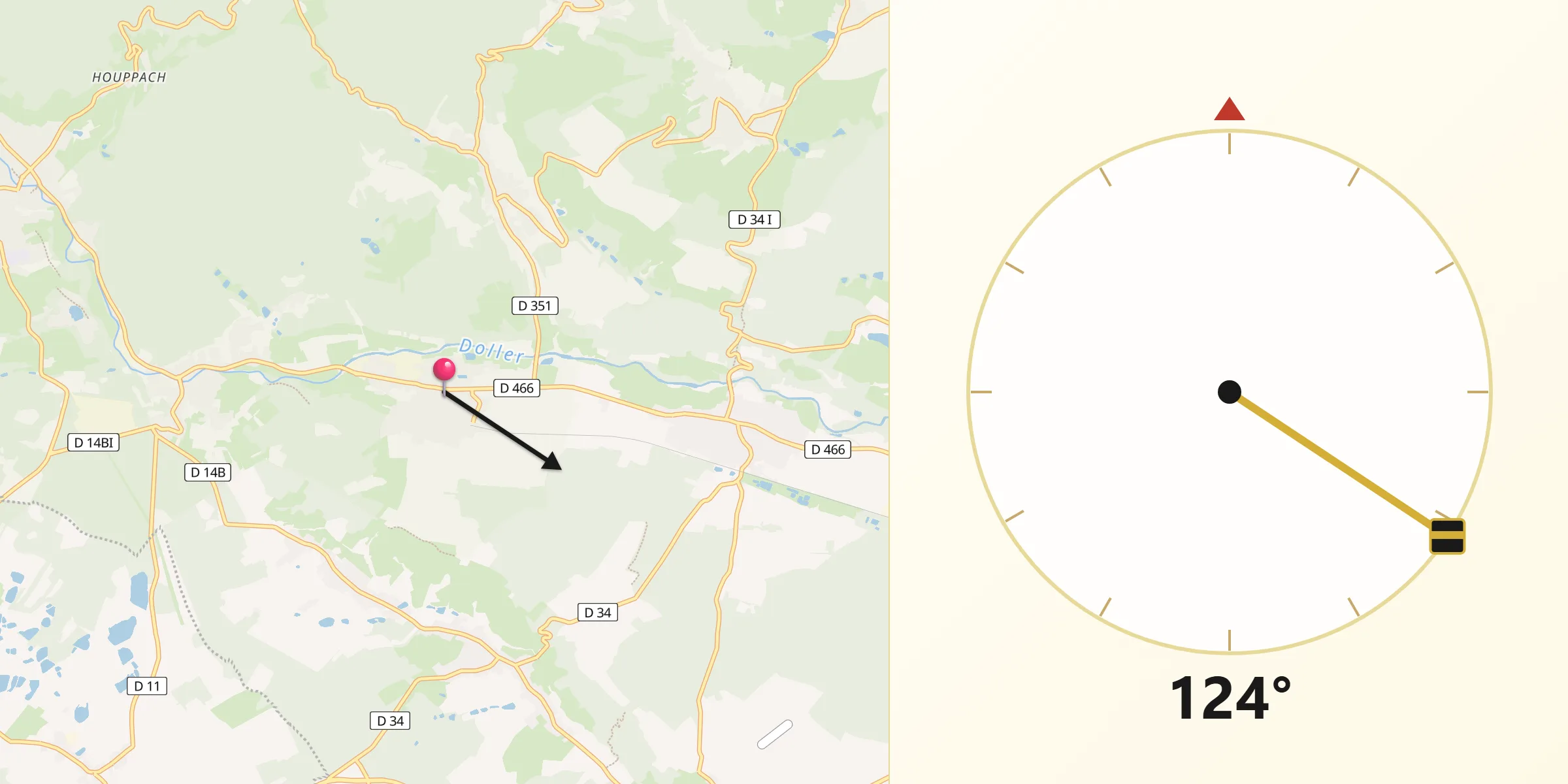 Direction vers la Qibla depuis Sentheim