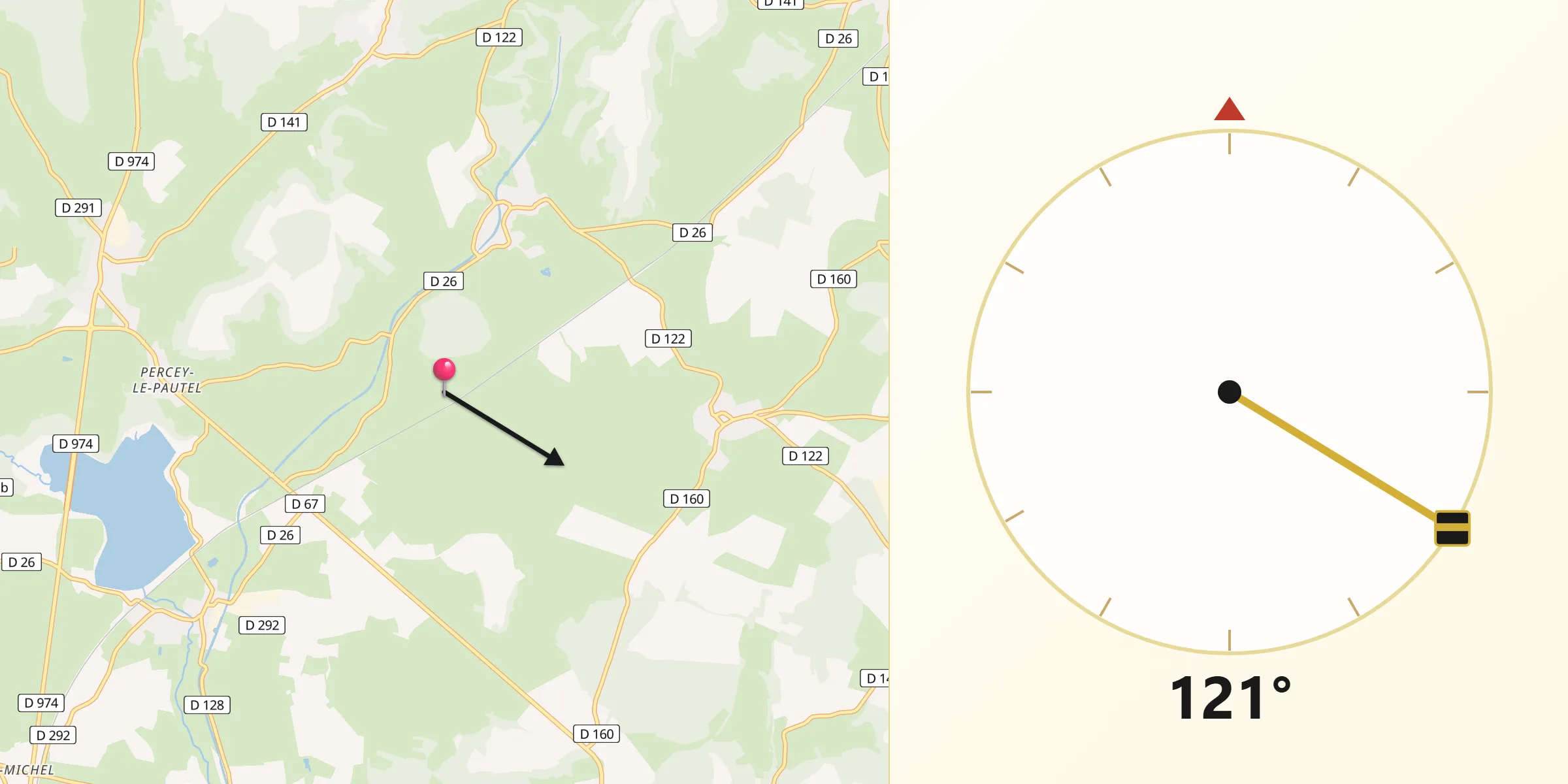 Direction vers la Qibla depuis Heuilley-le-Grand