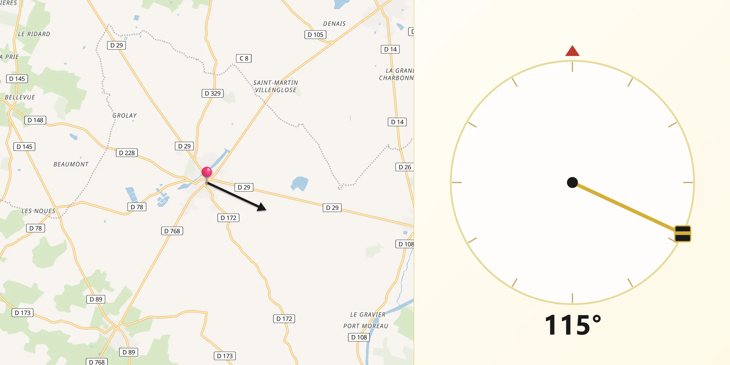 Direction vers la Qibla depuis Miré