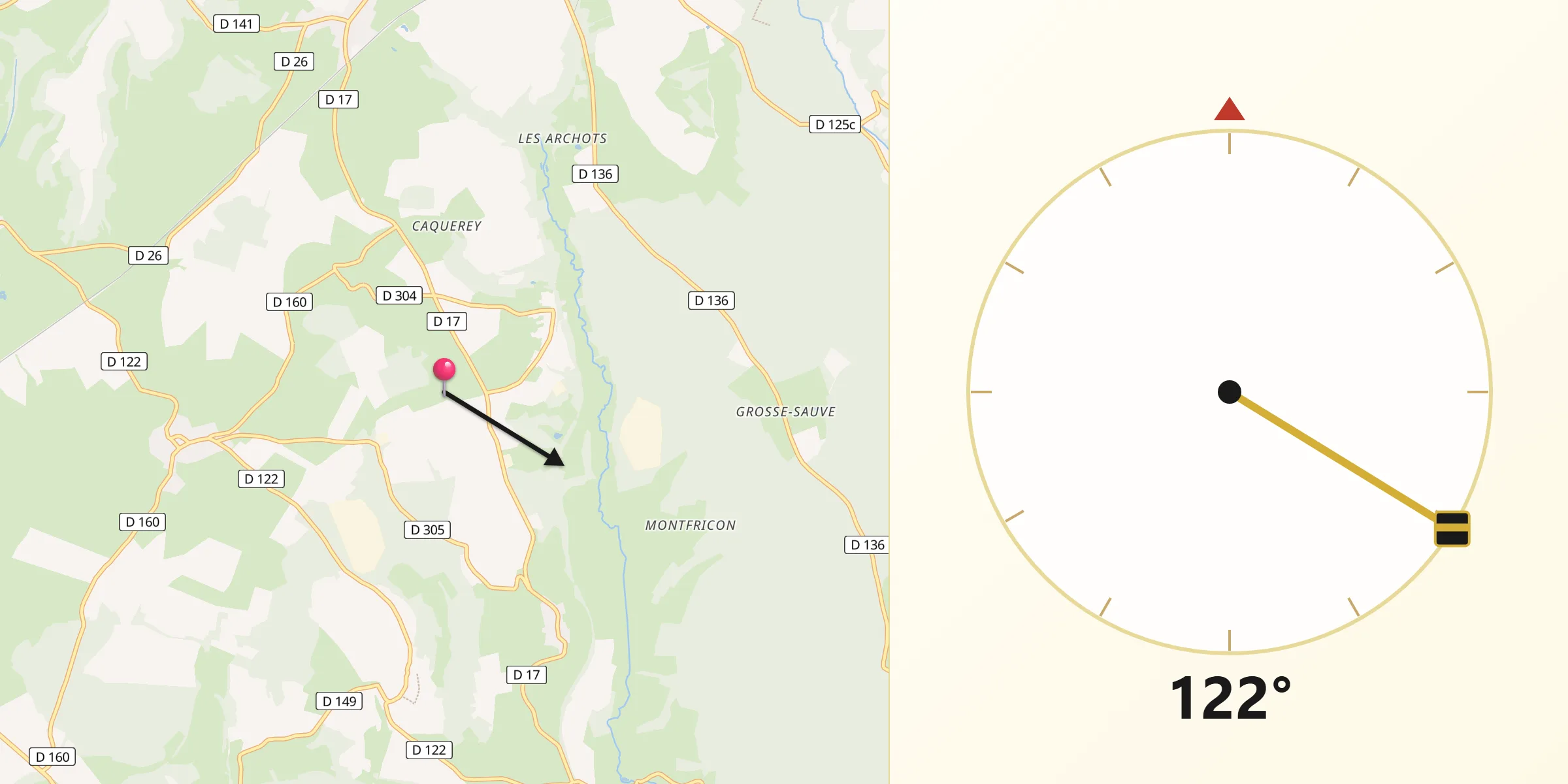 Direction vers la Qibla depuis Violot