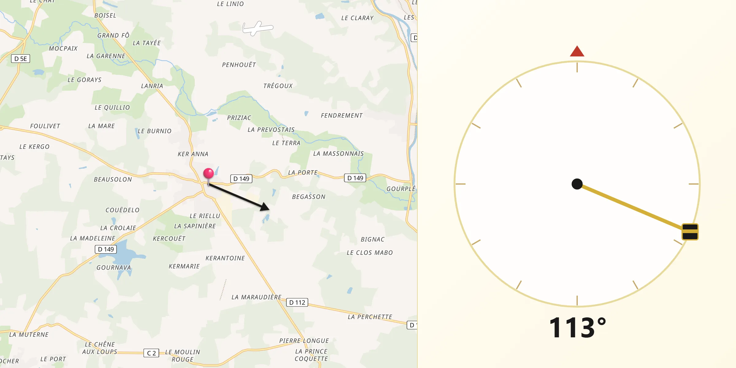 Direction vers la Qibla depuis Pleucadeuc