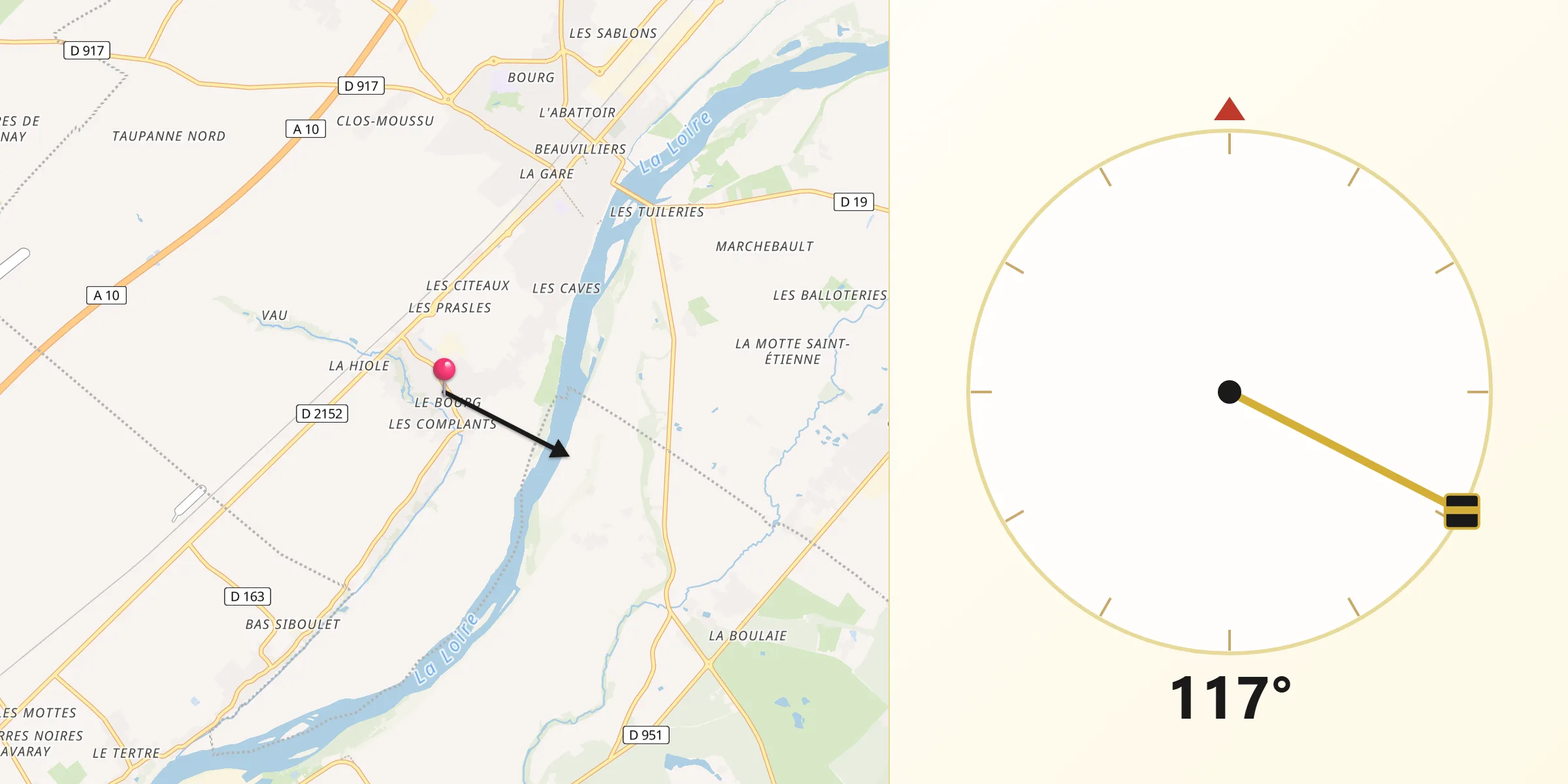 Direction vers la Qibla depuis Tavers