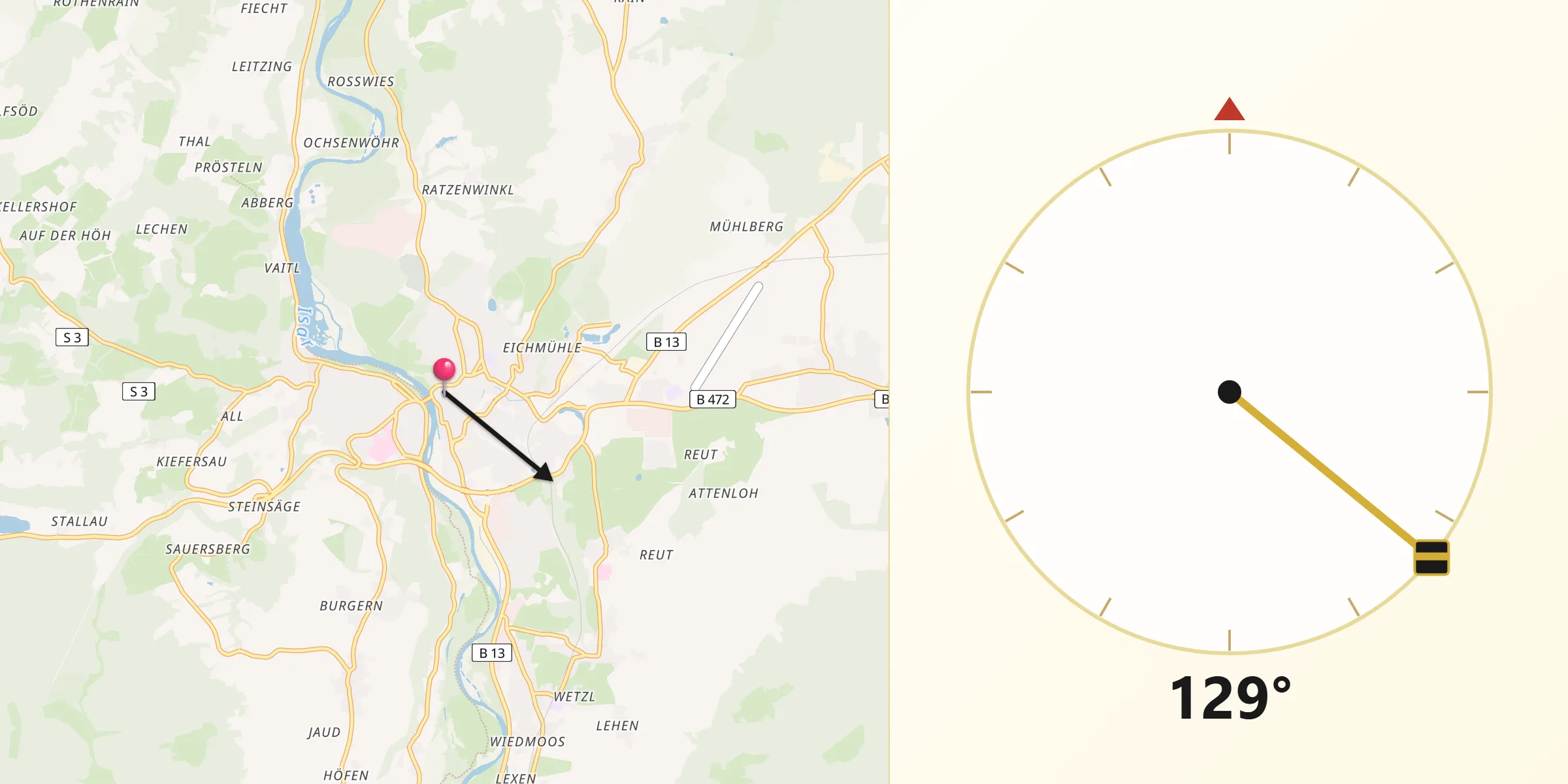 Qibla-Richtung von Bad Tölz