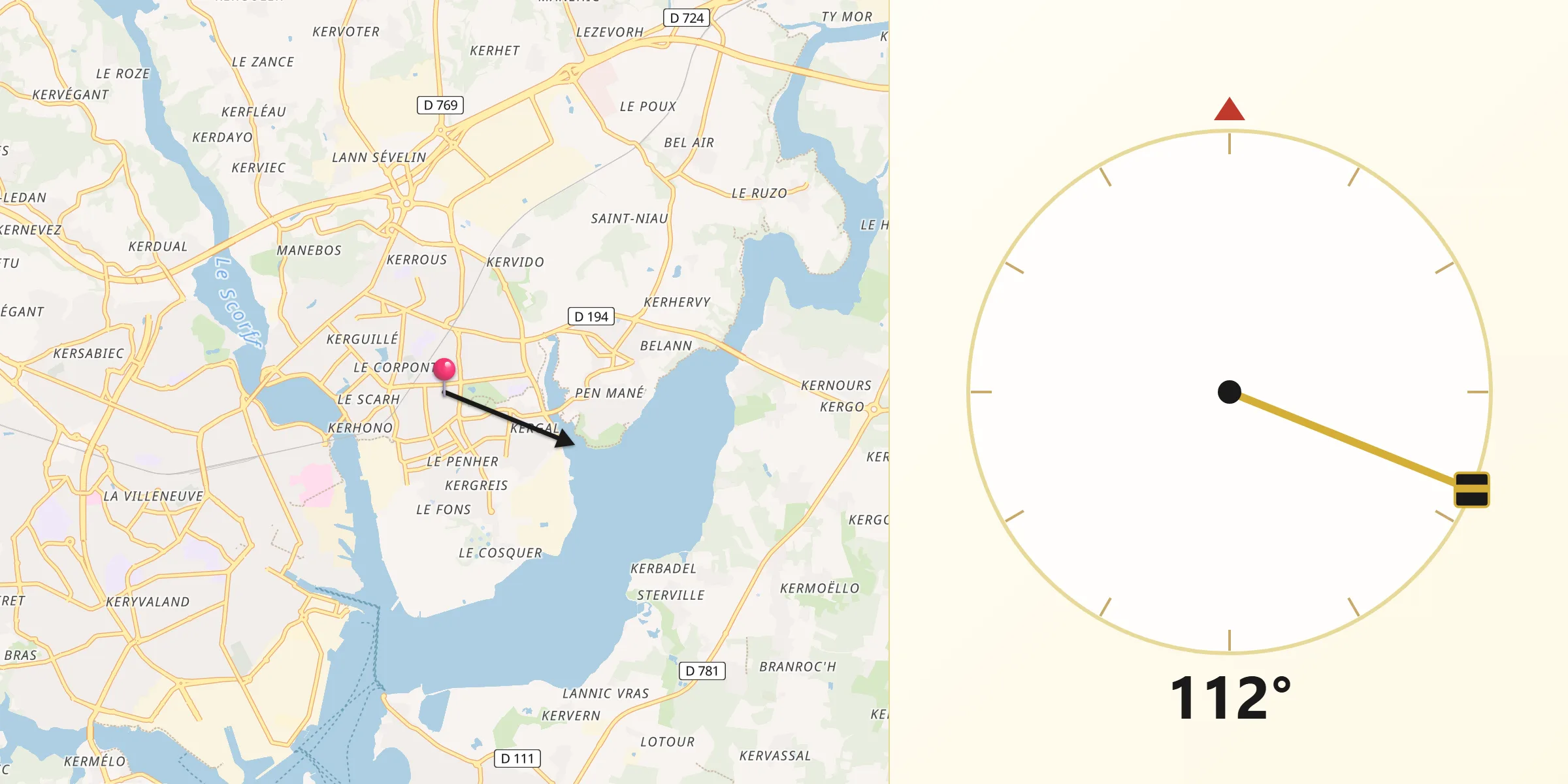 Direction vers la Qibla depuis Lanester